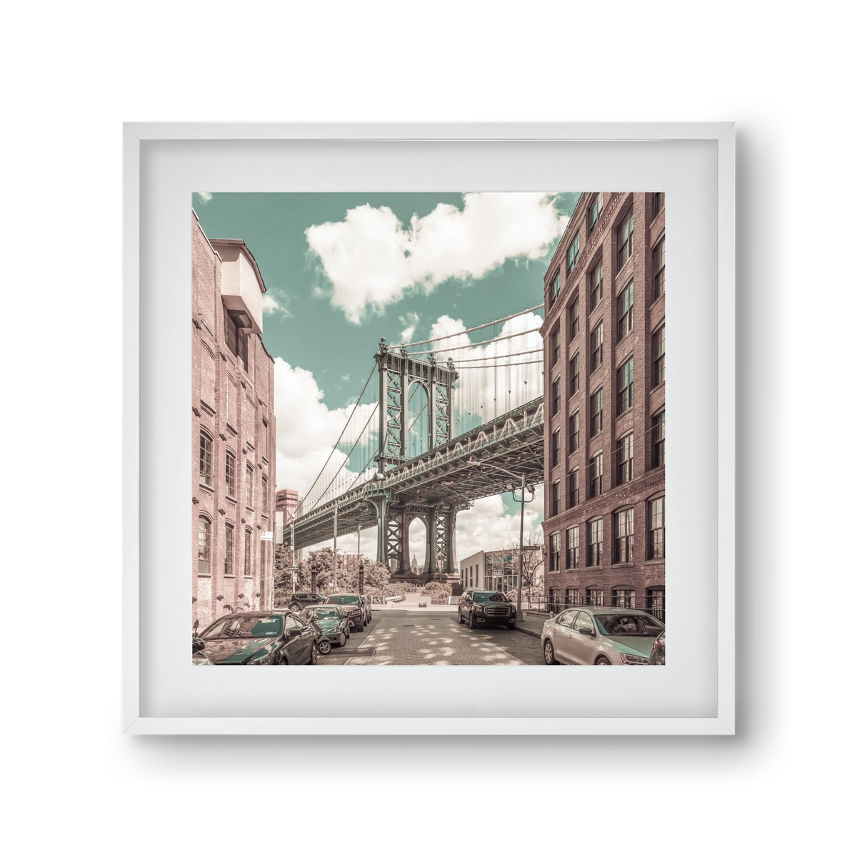 NEW YORK CITY Manhattan Bridge | urban vintage style, 30x30 cm (20x20 cm), Fehér keret, paszpartuval