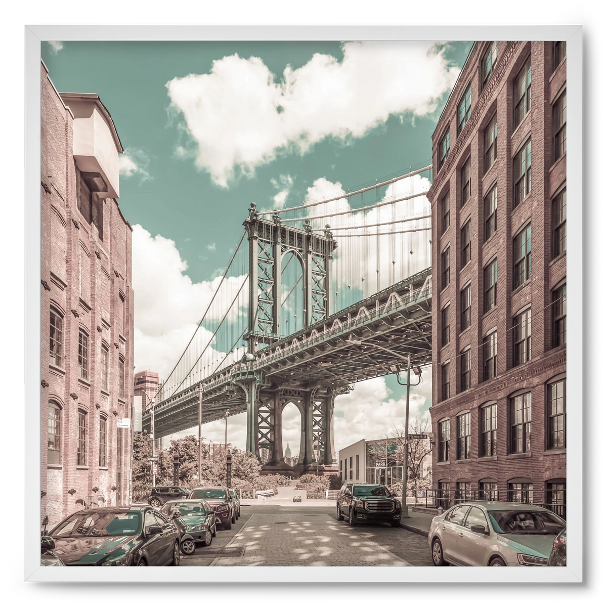 NEW YORK CITY Manhattan Bridge | urban vintage style, 50x50 cm (50x50 cm), Fehér keret