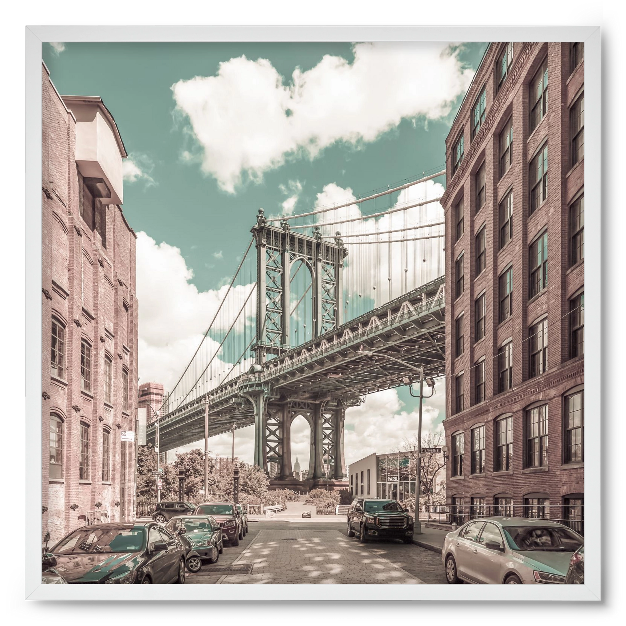 NEW YORK CITY Manhattan Bridge | urban vintage style, 50x50 cm (50x50 cm), Fehér keret