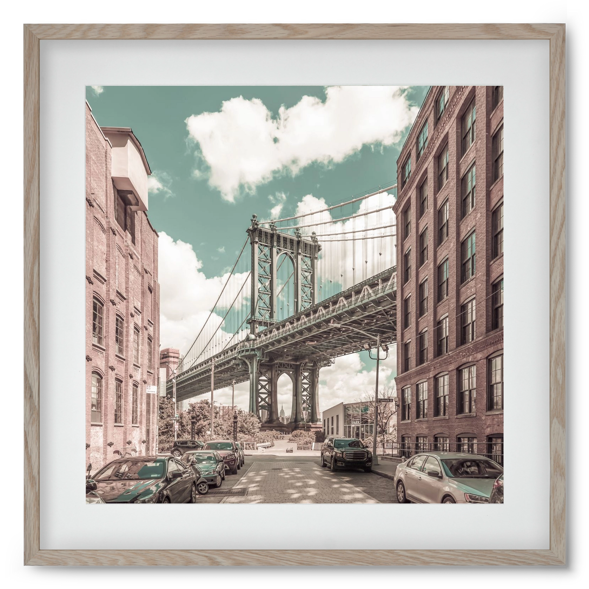 NEW YORK CITY Manhattan Bridge | urban vintage style, 50x50 cm (40x40 cm), Tölgy keret, paszpartuval