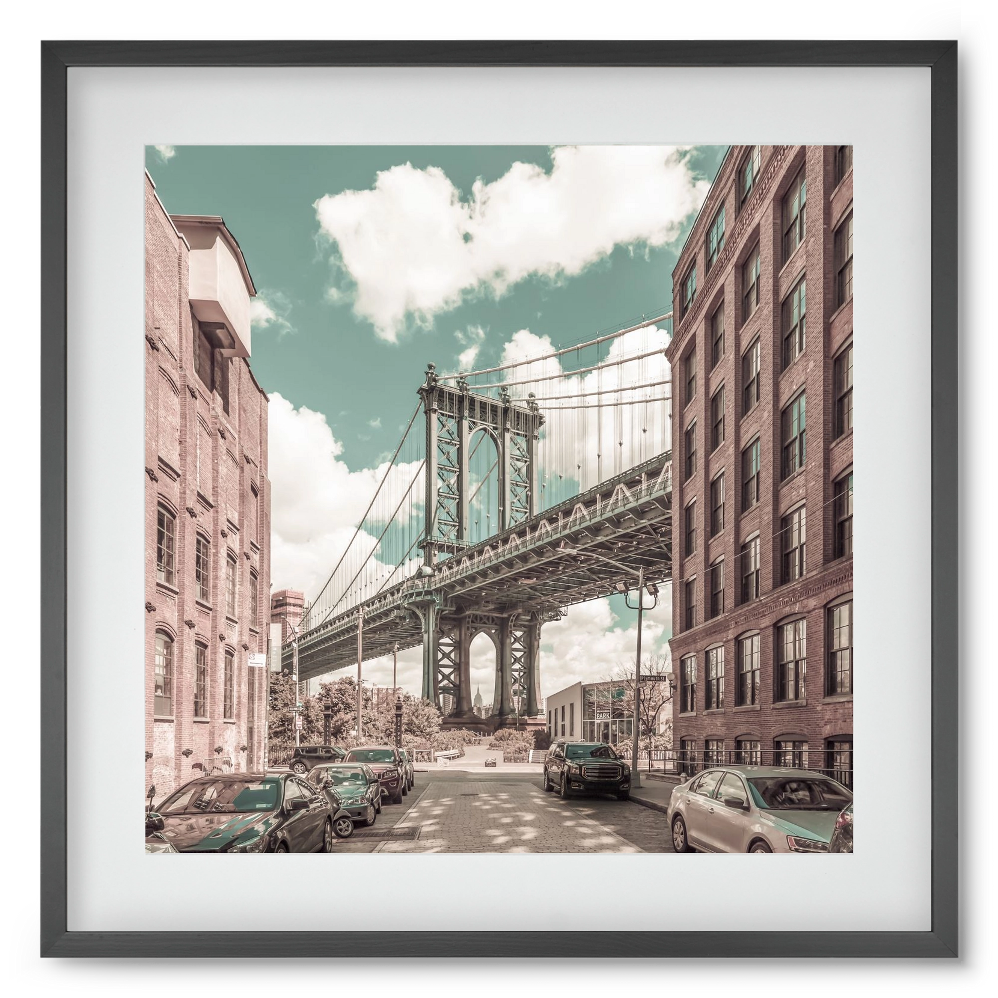 NEW YORK CITY Manhattan Bridge | urban vintage style, 50x50 cm (40x40 cm), Fekete keret, paszpartuval