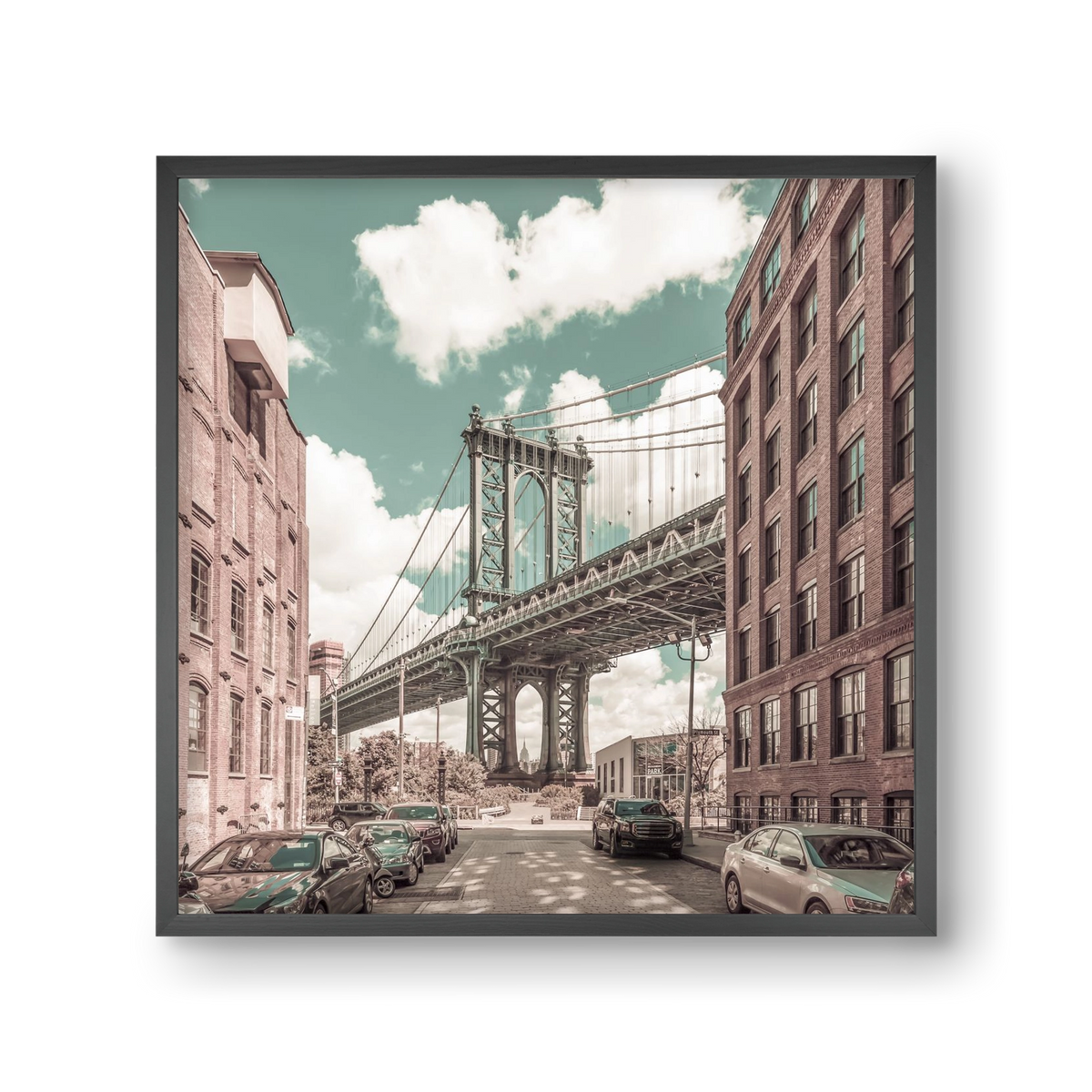 NEW YORK CITY Manhattan Bridge | urban vintage style, 30x30 cm (30x30 cm), Fekete keret