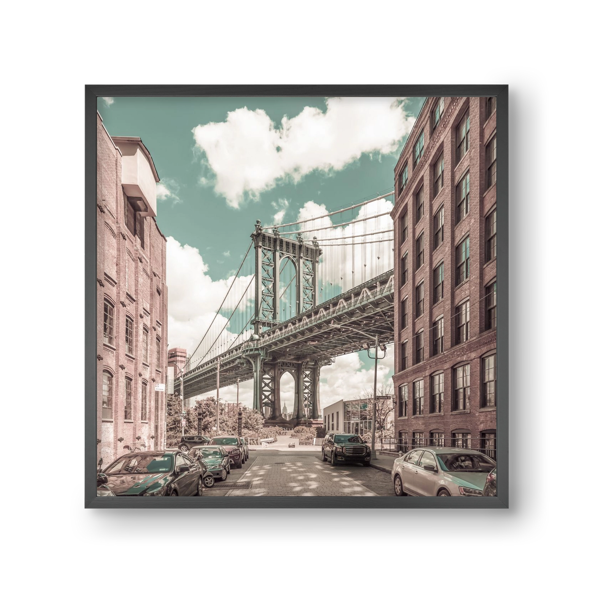 NEW YORK CITY Manhattan Bridge | urban vintage style, 30x30 cm (30x30 cm), Fekete keret