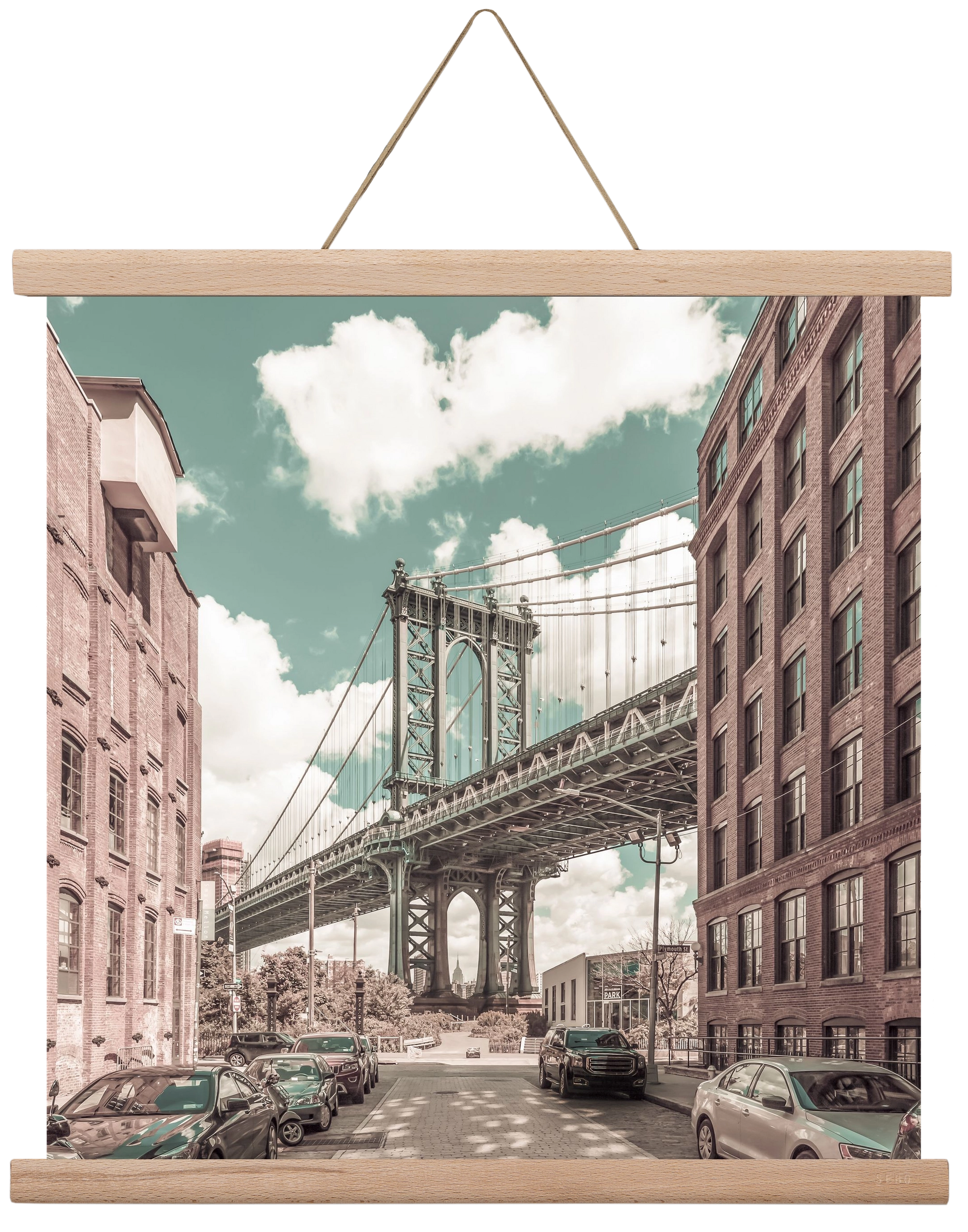 NEW YORK CITY Manhattan Bridge | urban vintage style, 40x40 cm (40x40 cm), Tölgy akasztó
