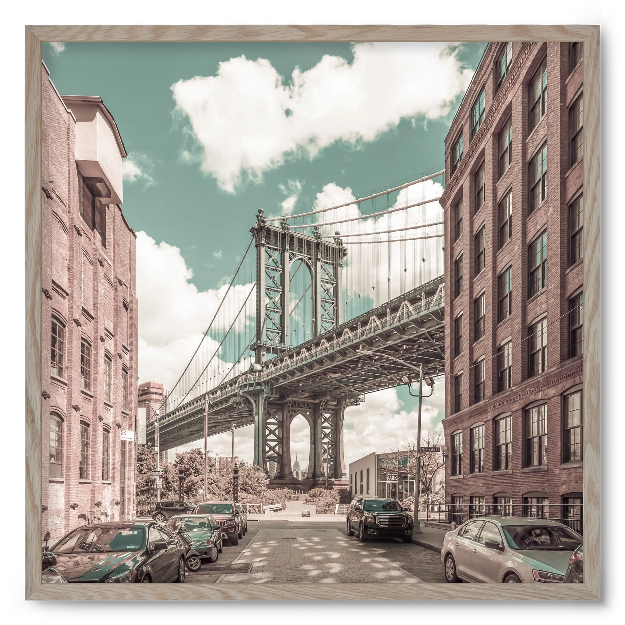 NEW YORK CITY Manhattan Bridge | urban vintage style, 50x50 cm (50x50 cm), Tölgy keret