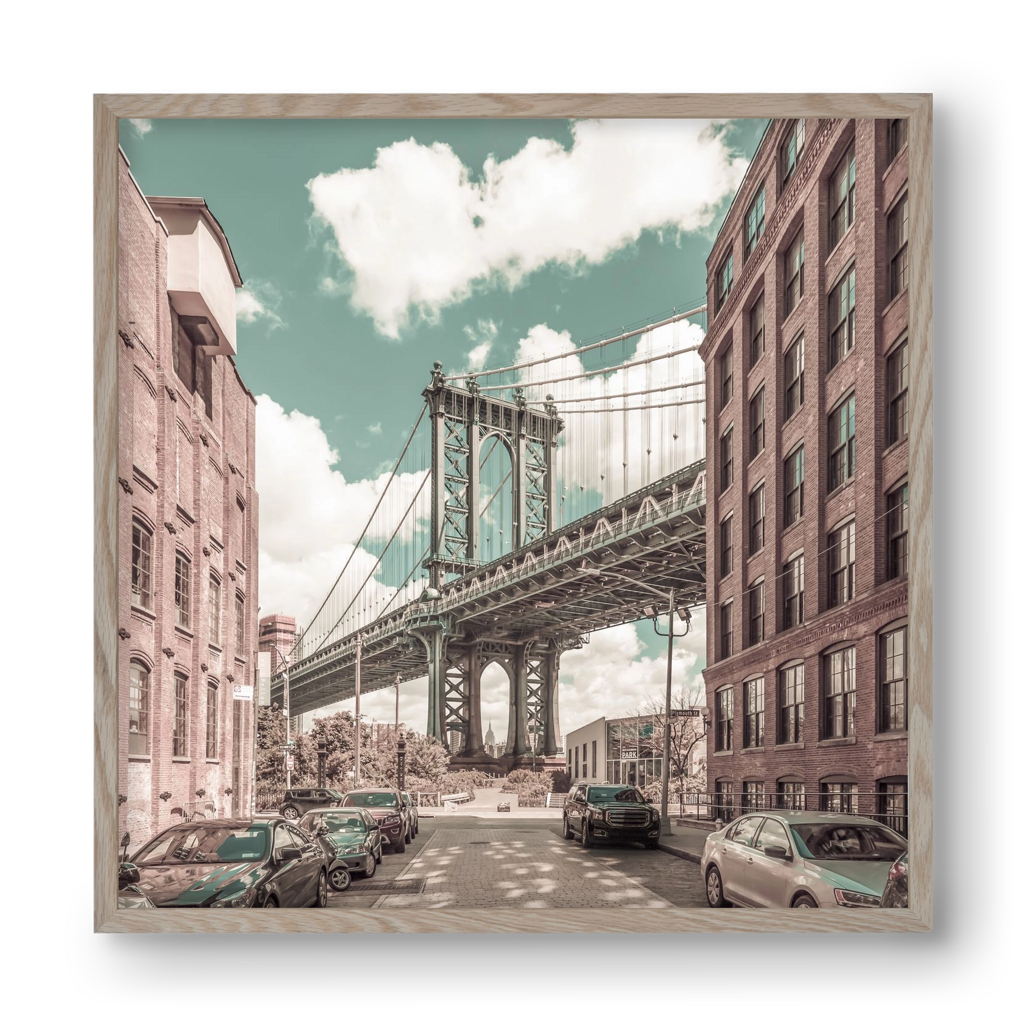 NEW YORK CITY Manhattan Bridge | urban vintage style, 40x40 cm (40x40 cm), Tölgy keret