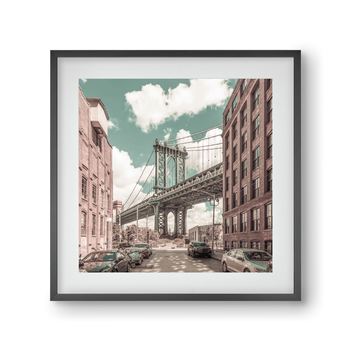 NEW YORK CITY Manhattan Bridge | urban vintage style, 30x30 cm (20x20 cm), Fekete keret, paszpartuval