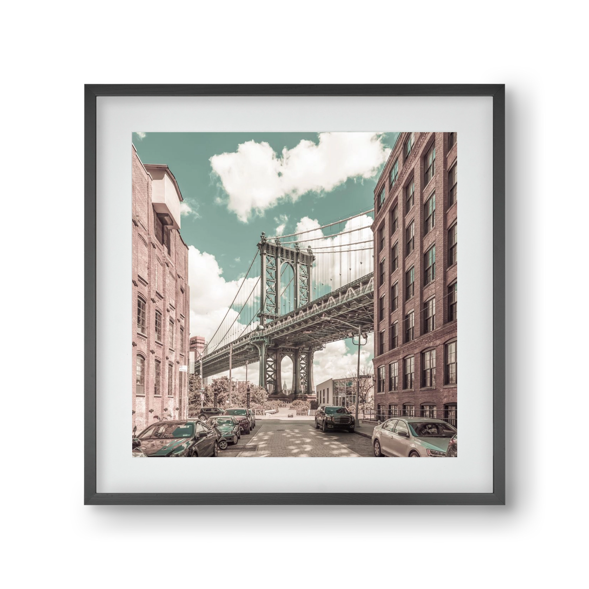 NEW YORK CITY Manhattan Bridge | urban vintage style, 30x30 cm (20x20 cm), Fekete keret, paszpartuval