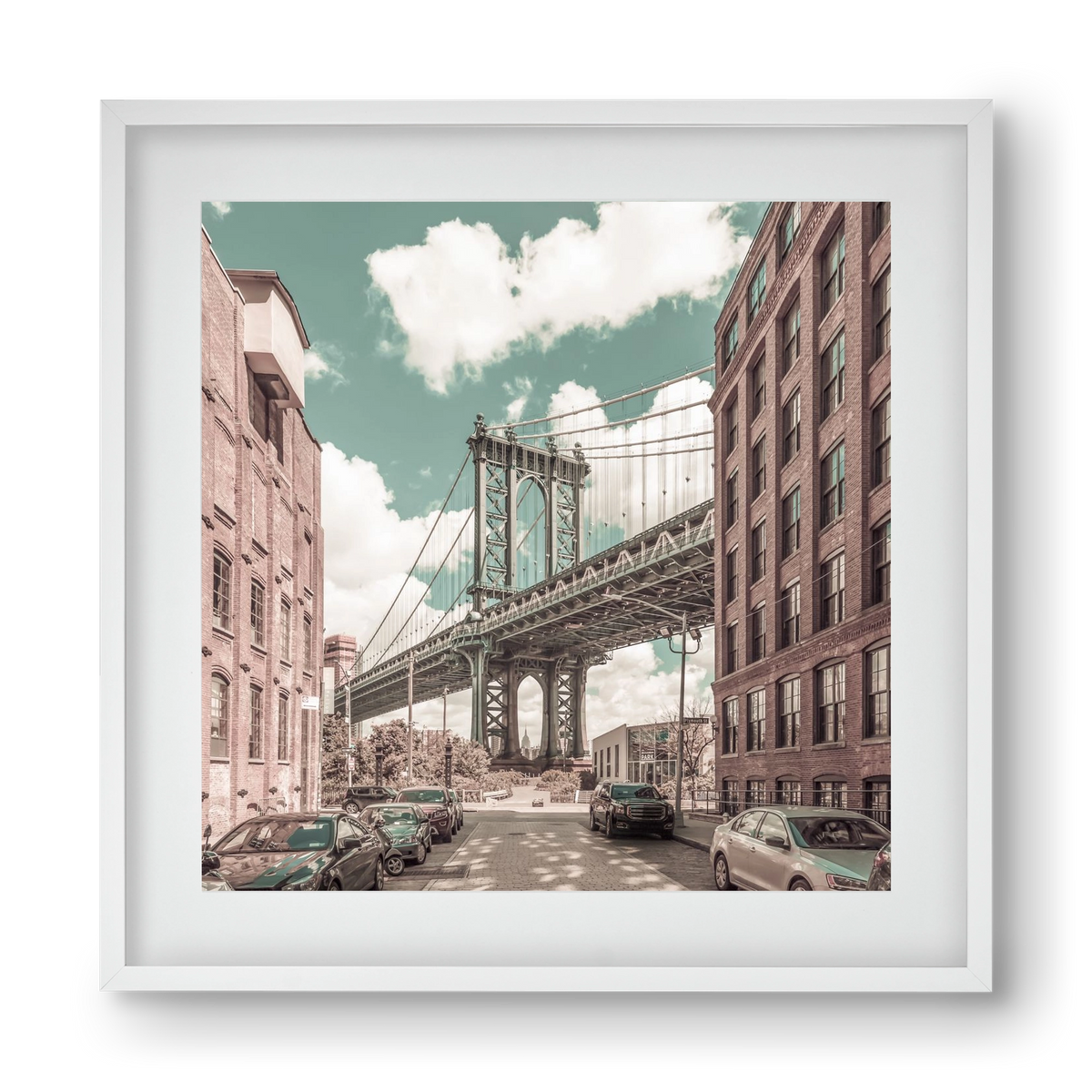 NEW YORK CITY Manhattan Bridge | urban vintage style, 40x40 cm (30x30 cm), Fehér keret, paszpartuval