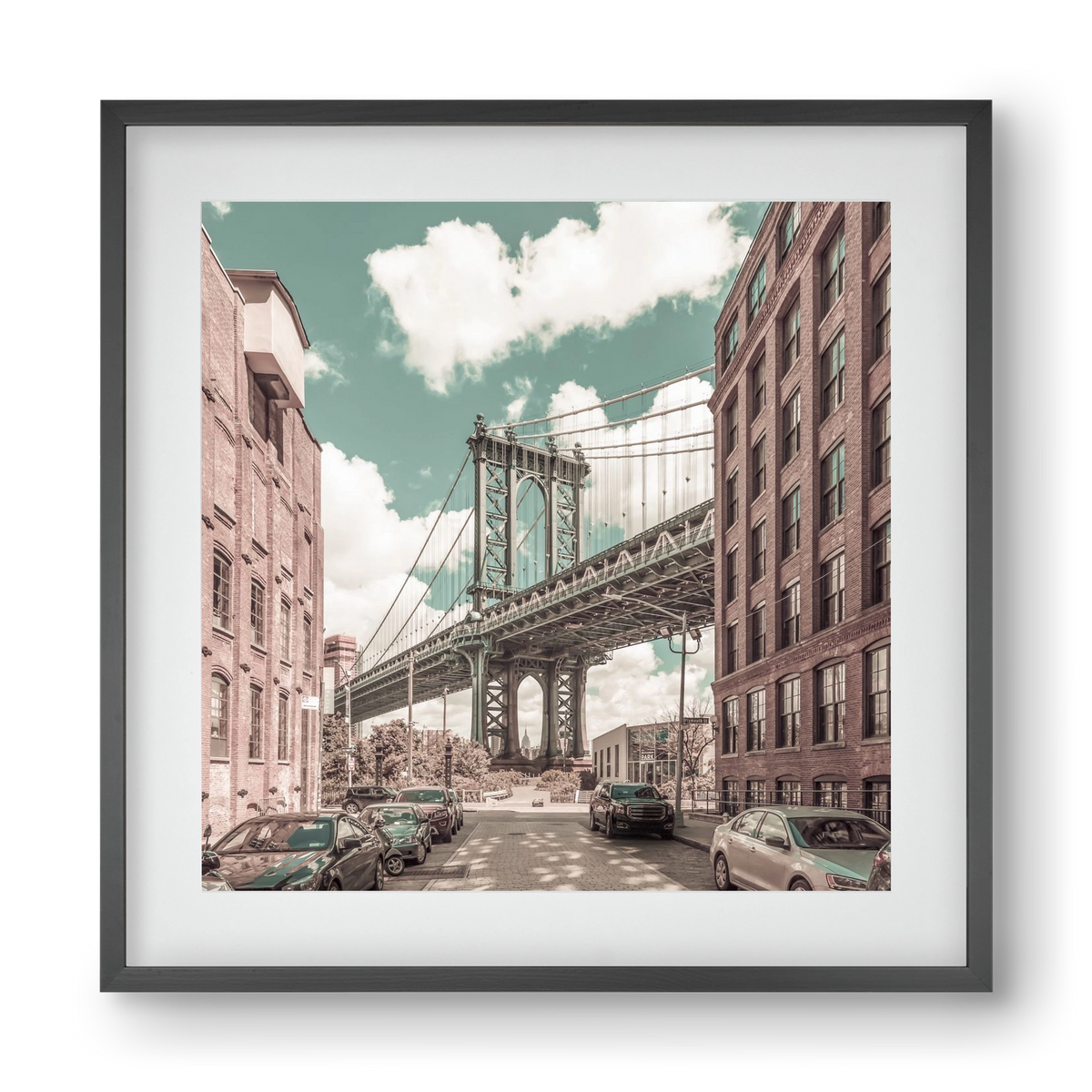 NEW YORK CITY Manhattan Bridge | urban vintage style, 40x40 cm (30x30 cm), Fekete keret, paszpartuval