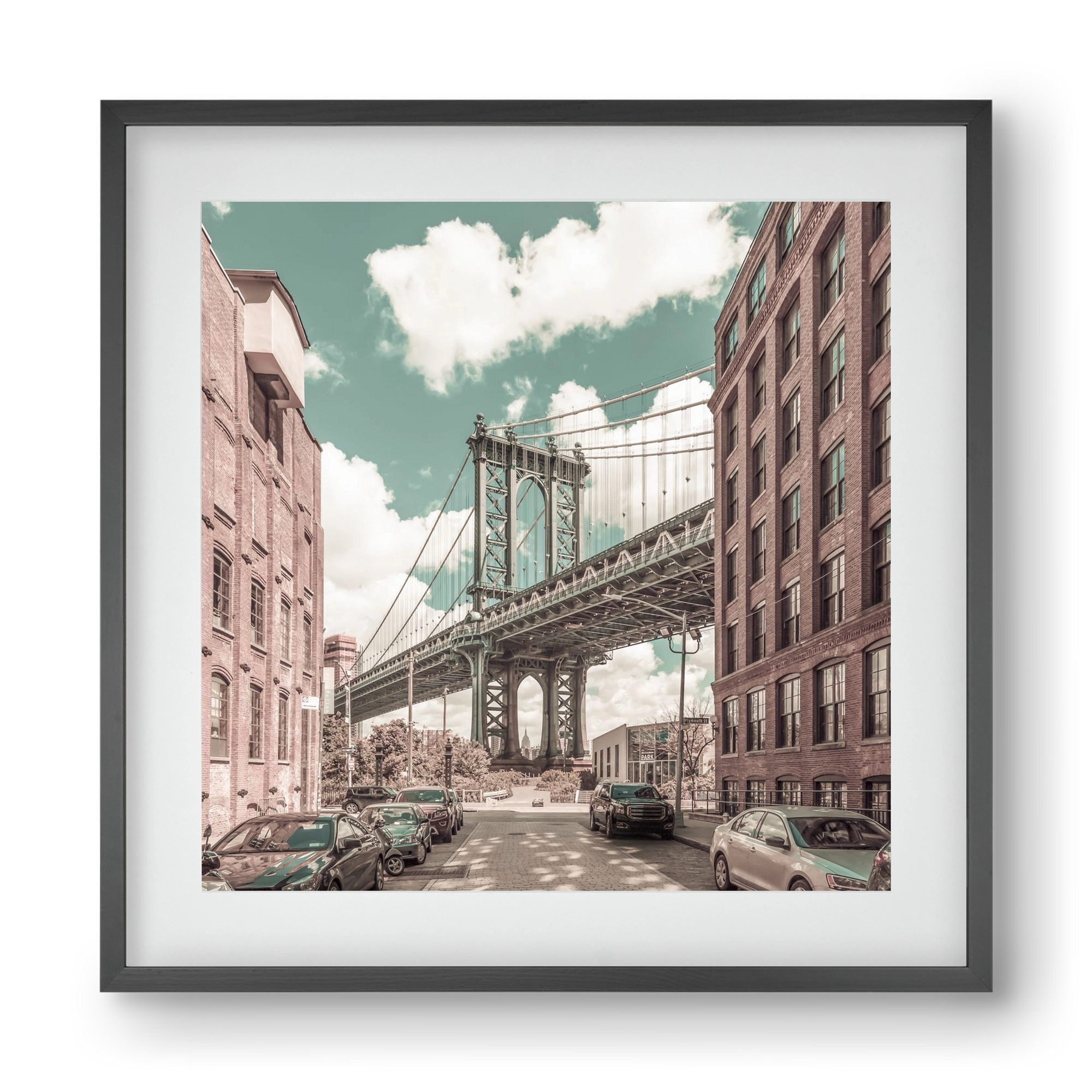 NEW YORK CITY Manhattan Bridge | urban vintage style, 40x40 cm (30x30 cm), Fekete keret, paszpartuval