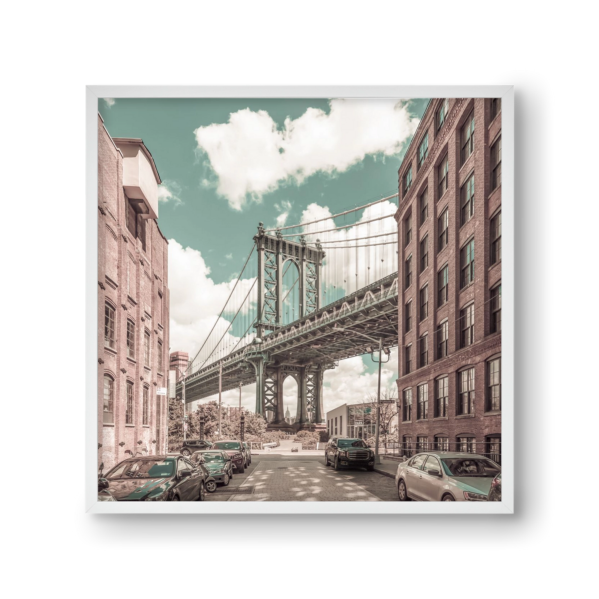 NEW YORK CITY Manhattan Bridge | urban vintage style, 30x30 cm (30x30 cm), Fehér keret