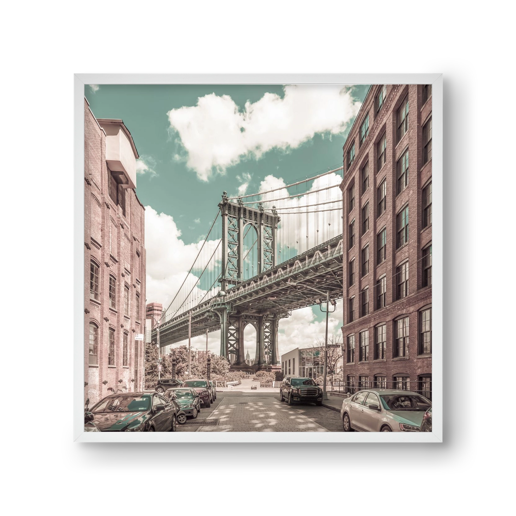 NEW YORK CITY Manhattan Bridge | urban vintage style, 30x30 cm (30x30 cm), Fehér keret