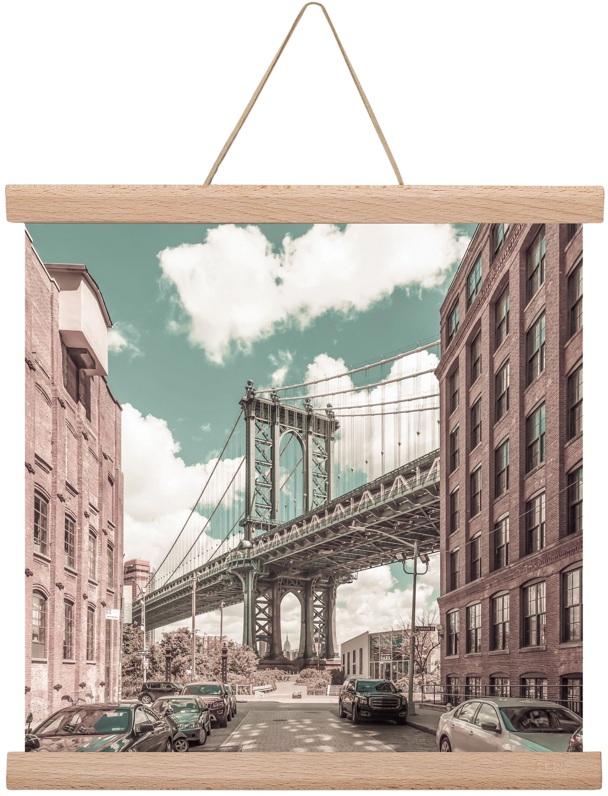 NEW YORK CITY Manhattan Bridge | urban vintage style, 30x30 cm (30x30 cm), Tölgy akasztó