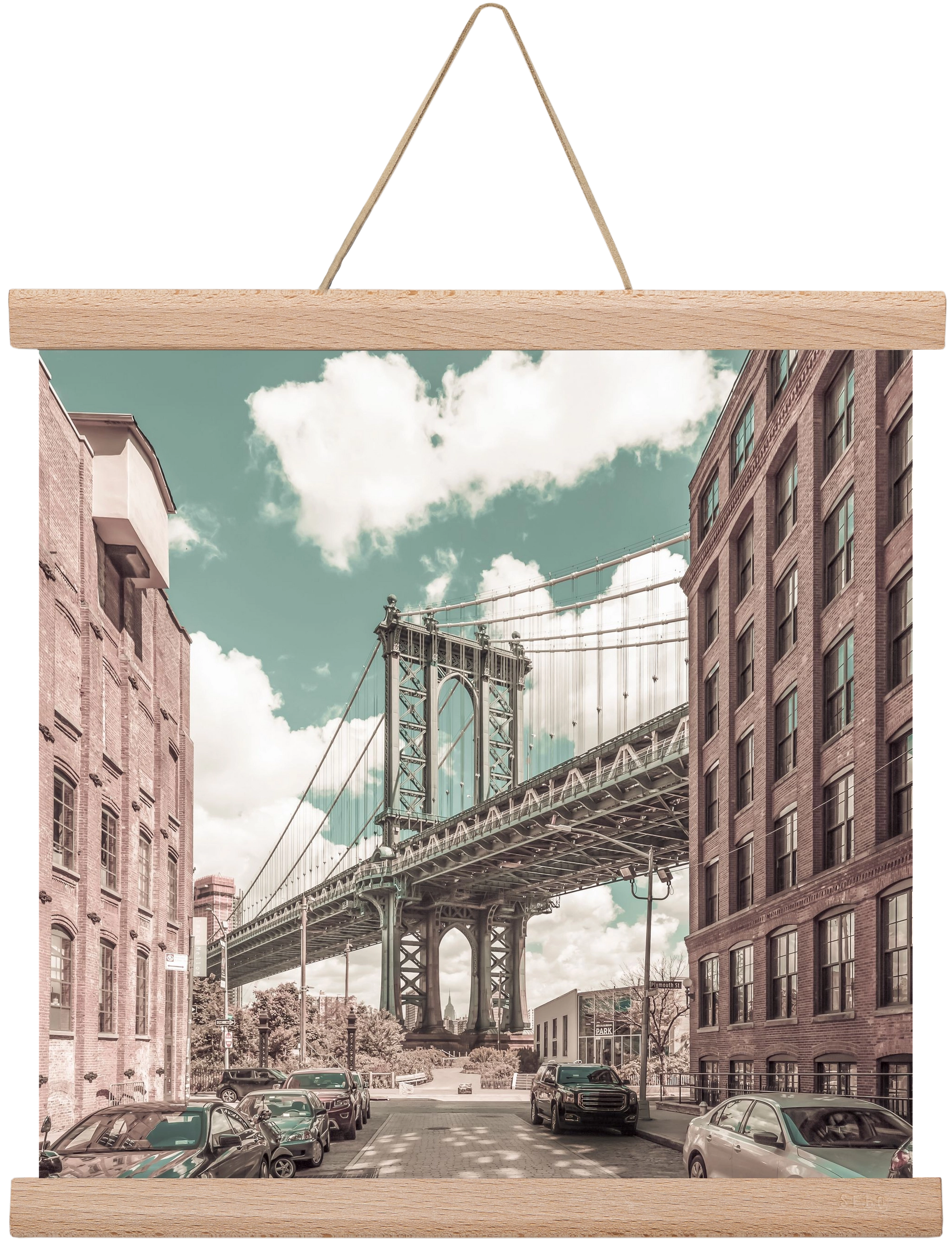 NEW YORK CITY Manhattan Bridge | urban vintage style, 30x30 cm (30x30 cm), Tölgy akasztó