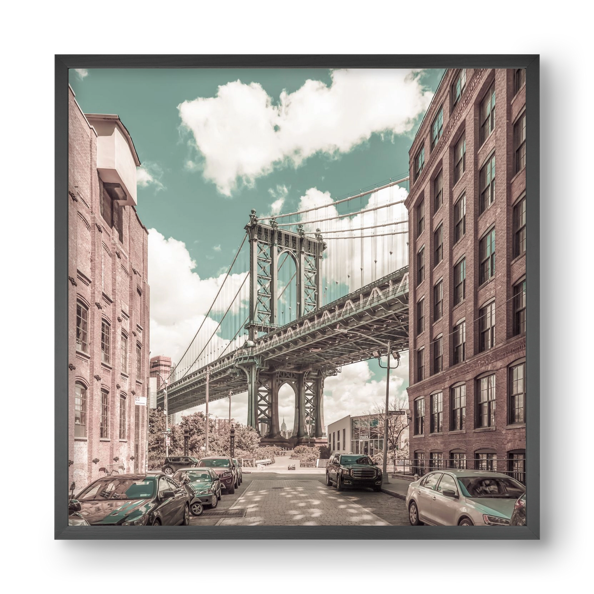 NEW YORK CITY Manhattan Bridge | urban vintage style, 40x40 cm (40x40 cm), Fekete keret
