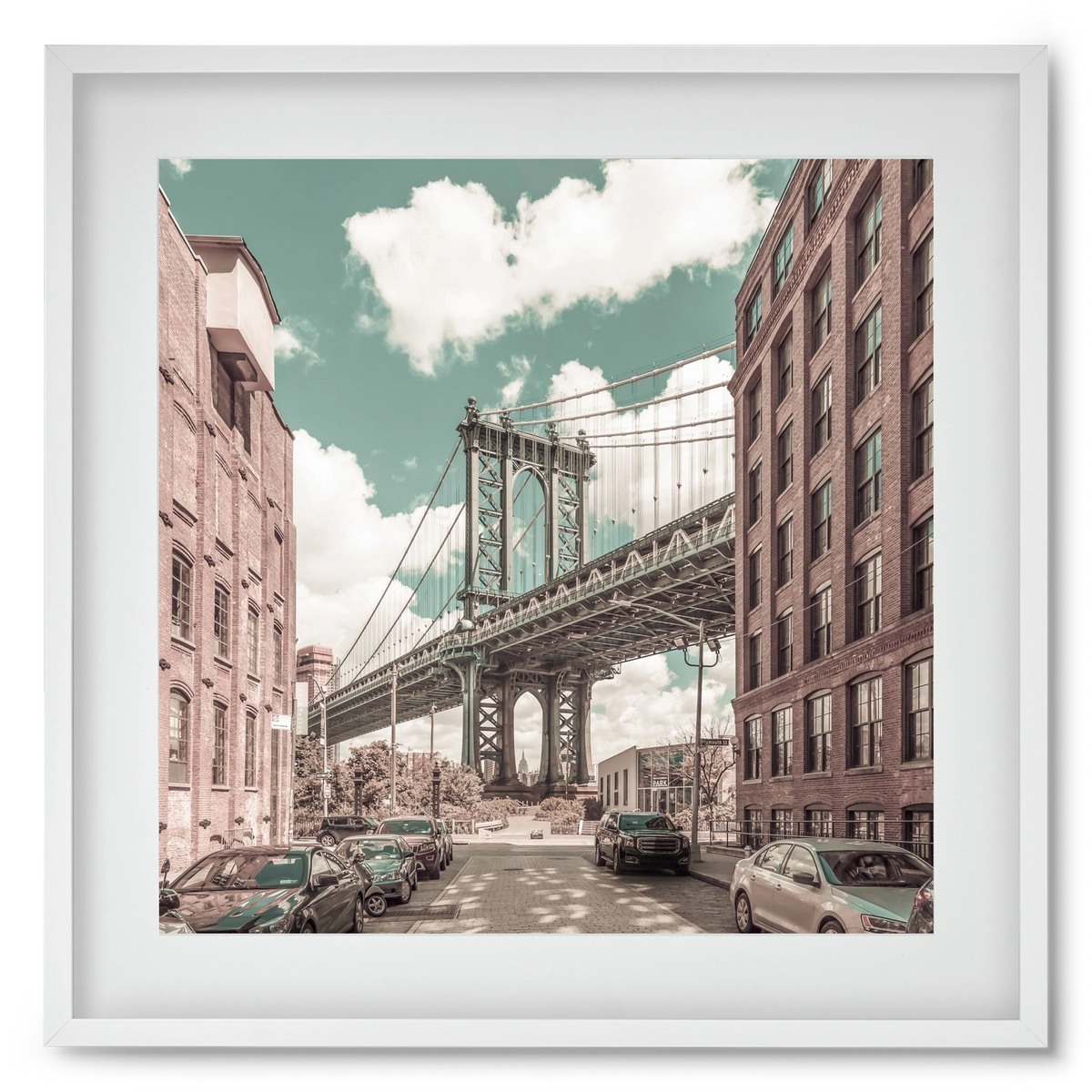 NEW YORK CITY Manhattan Bridge | urban vintage style, 50x50 cm (40x40 cm), Fehér keret, paszpartuval