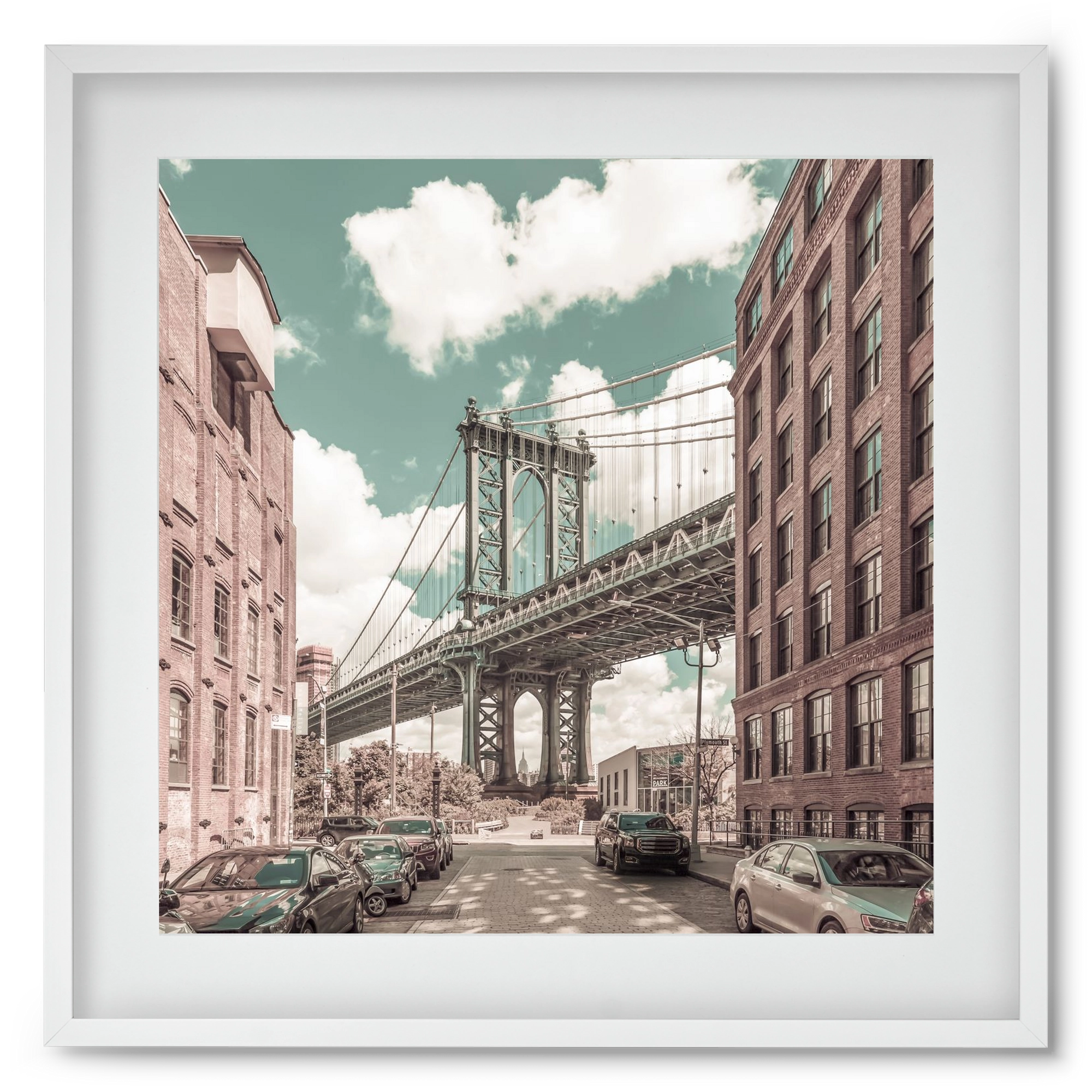 NEW YORK CITY Manhattan Bridge | urban vintage style, 50x50 cm (40x40 cm), Fehér keret, paszpartuval