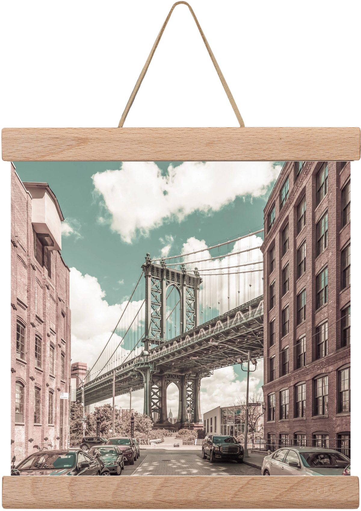 NEW YORK CITY Manhattan Bridge | urban vintage style, 20x20 cm (20x20 cm), Tölgy akasztó