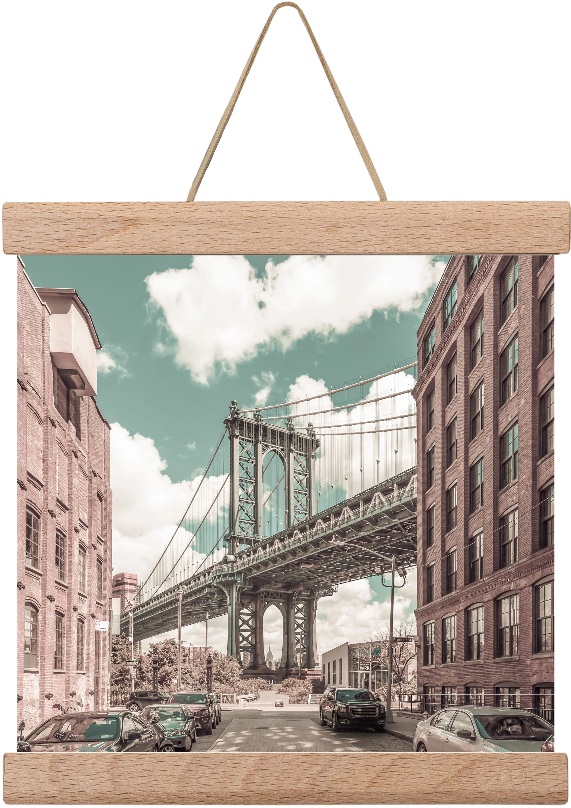 NEW YORK CITY Manhattan Bridge | urban vintage style, 20x20 cm (20x20 cm), Tölgy akasztó