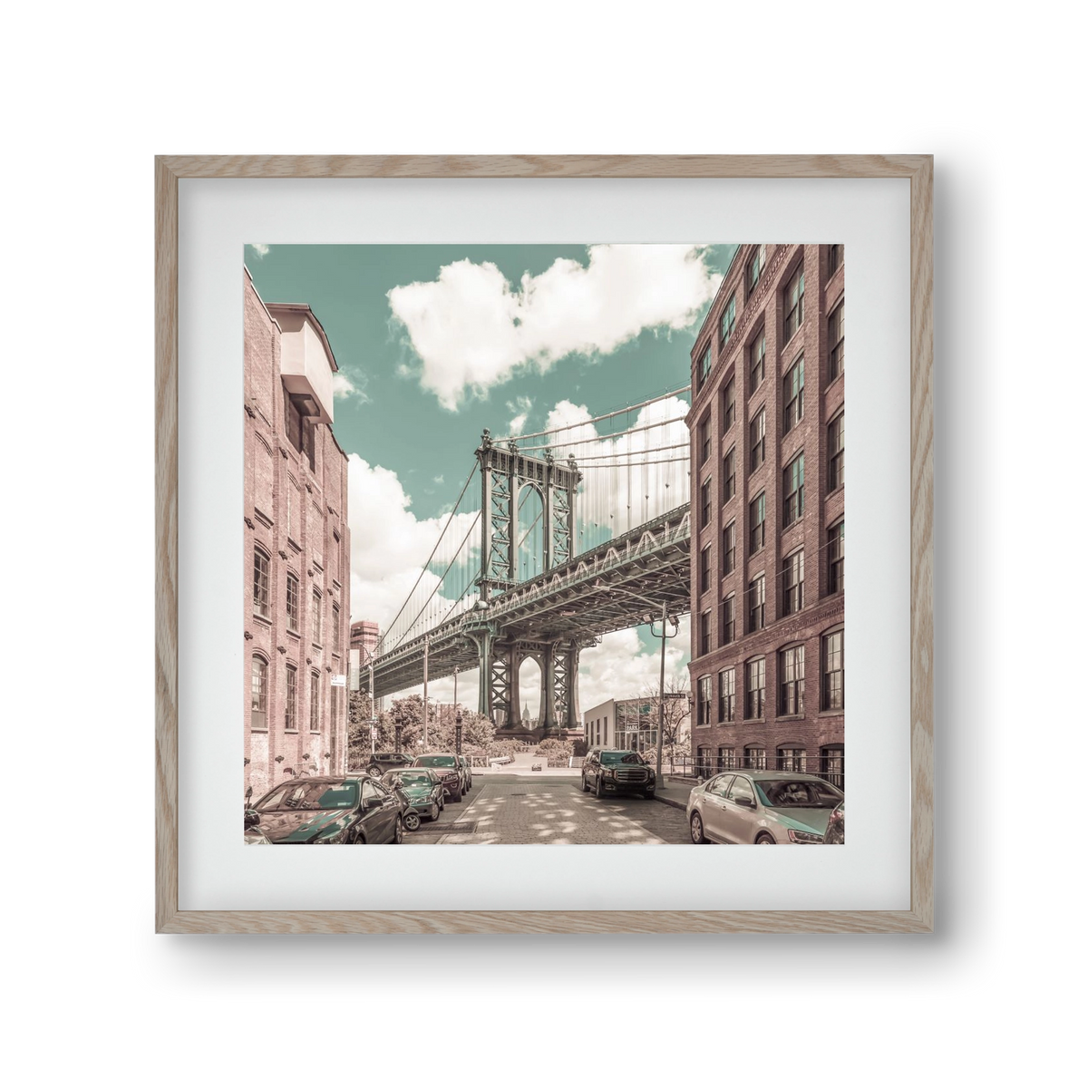 NEW YORK CITY Manhattan Bridge | urban vintage style, 30x30 cm (20x20 cm), Tölgy keret, paszpartuval