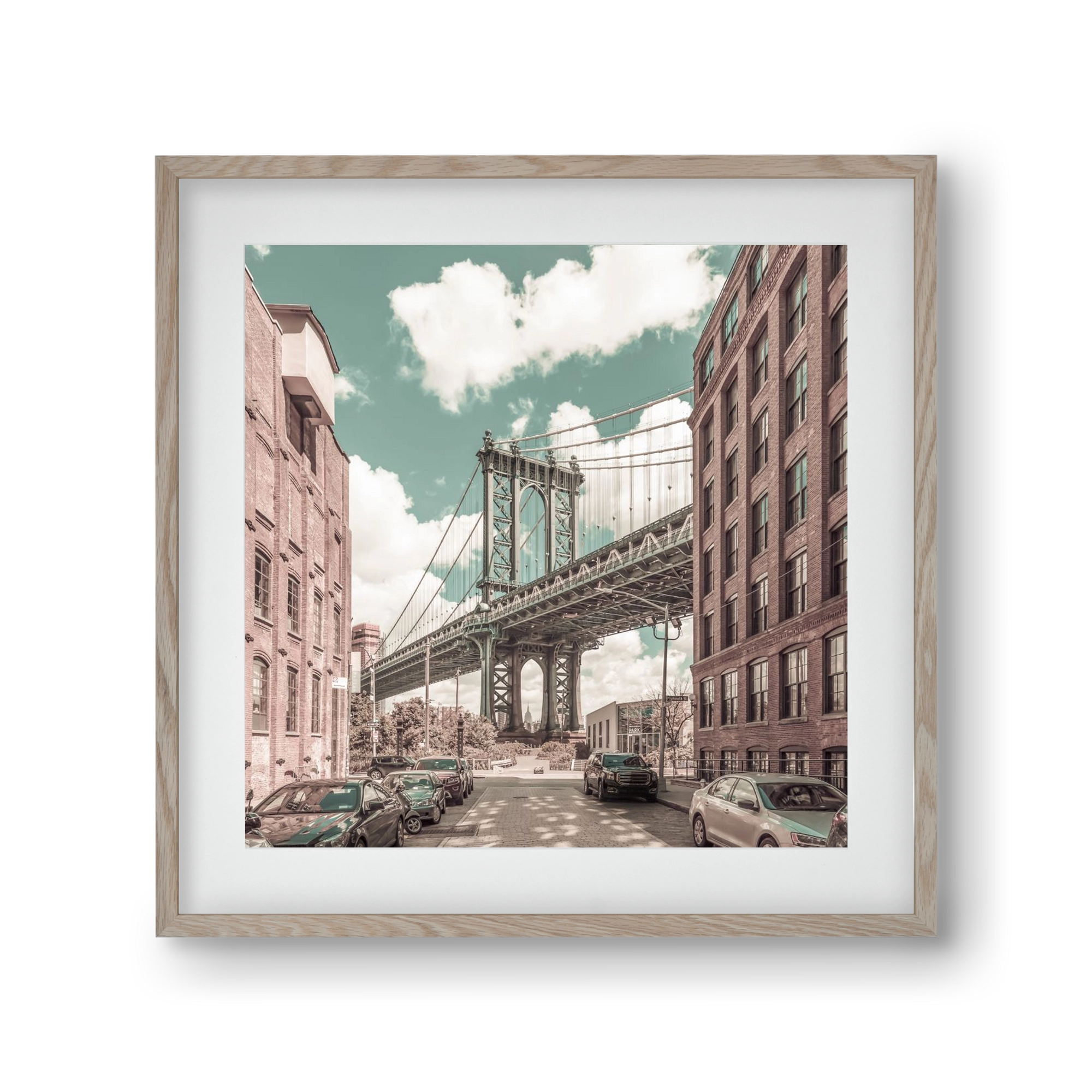 NEW YORK CITY Manhattan Bridge | urban vintage style, 30x30 cm (20x20 cm), Tölgy keret, paszpartuval