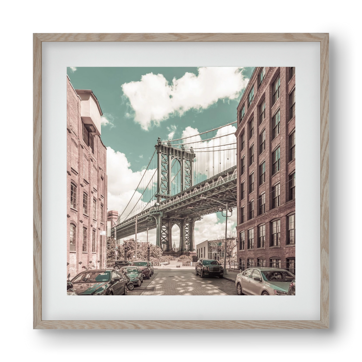 NEW YORK CITY Manhattan Bridge | urban vintage style, 40x40 cm (30x30 cm), Tölgy keret, paszpartuval