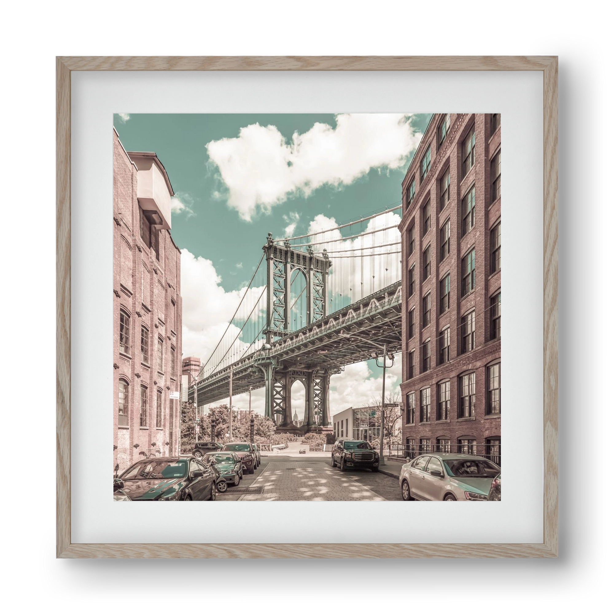 NEW YORK CITY Manhattan Bridge | urban vintage style, 40x40 cm (30x30 cm), Tölgy keret, paszpartuval