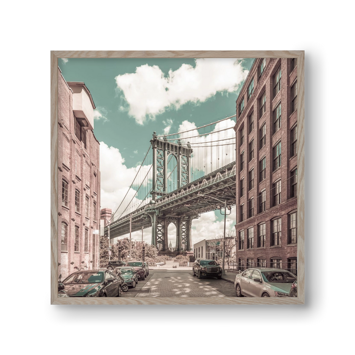 NEW YORK CITY Manhattan Bridge | urban vintage style, 30x30 cm (30x30 cm), Tölgy keret