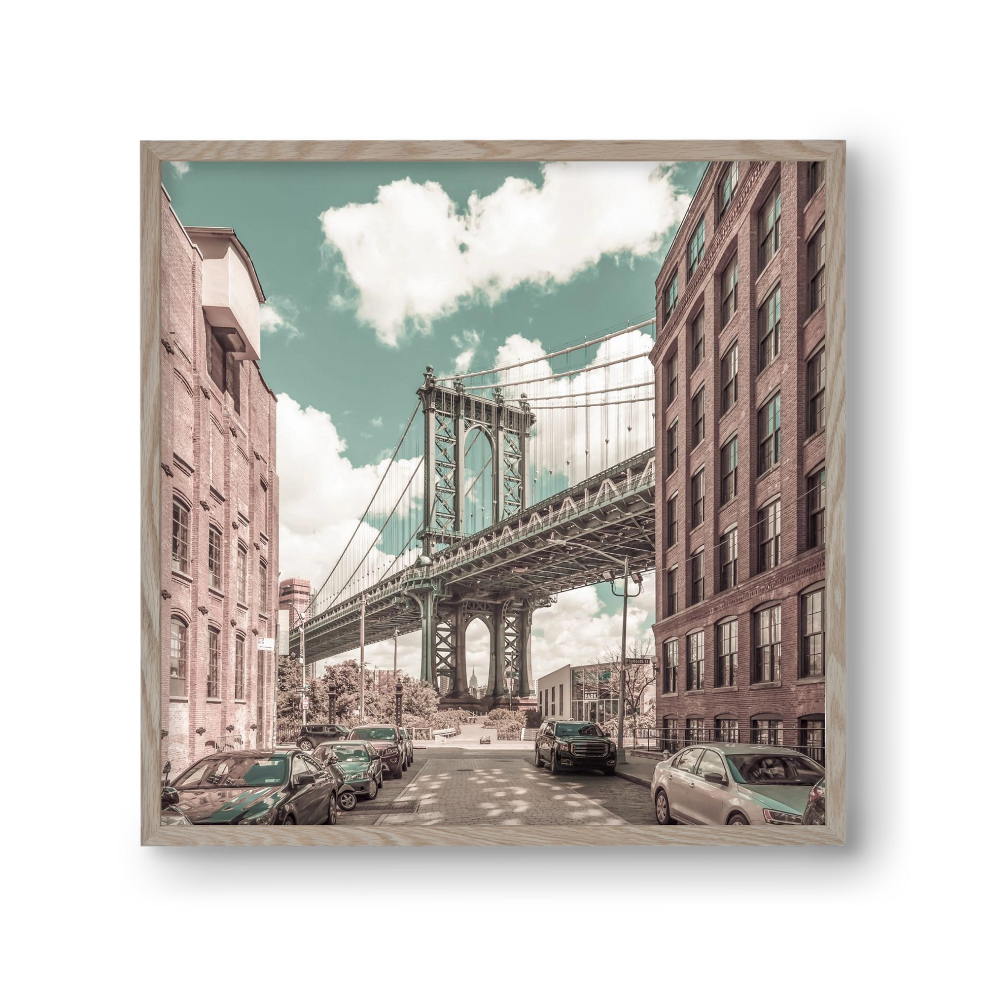 NEW YORK CITY Manhattan Bridge | urban vintage style, 30x30 cm (30x30 cm), Tölgy keret
