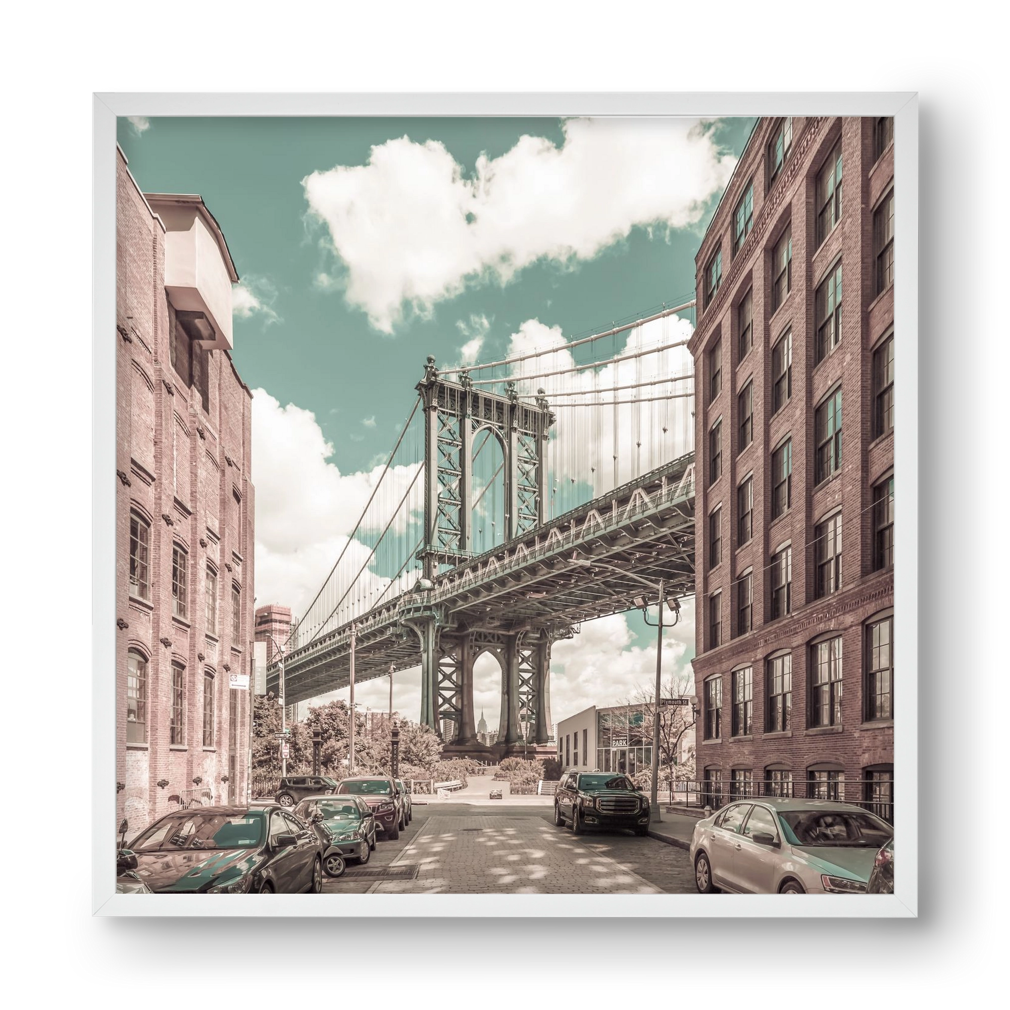 NEW YORK CITY Manhattan Bridge | urban vintage style, 40x40 cm (40x40 cm), Fehér keret