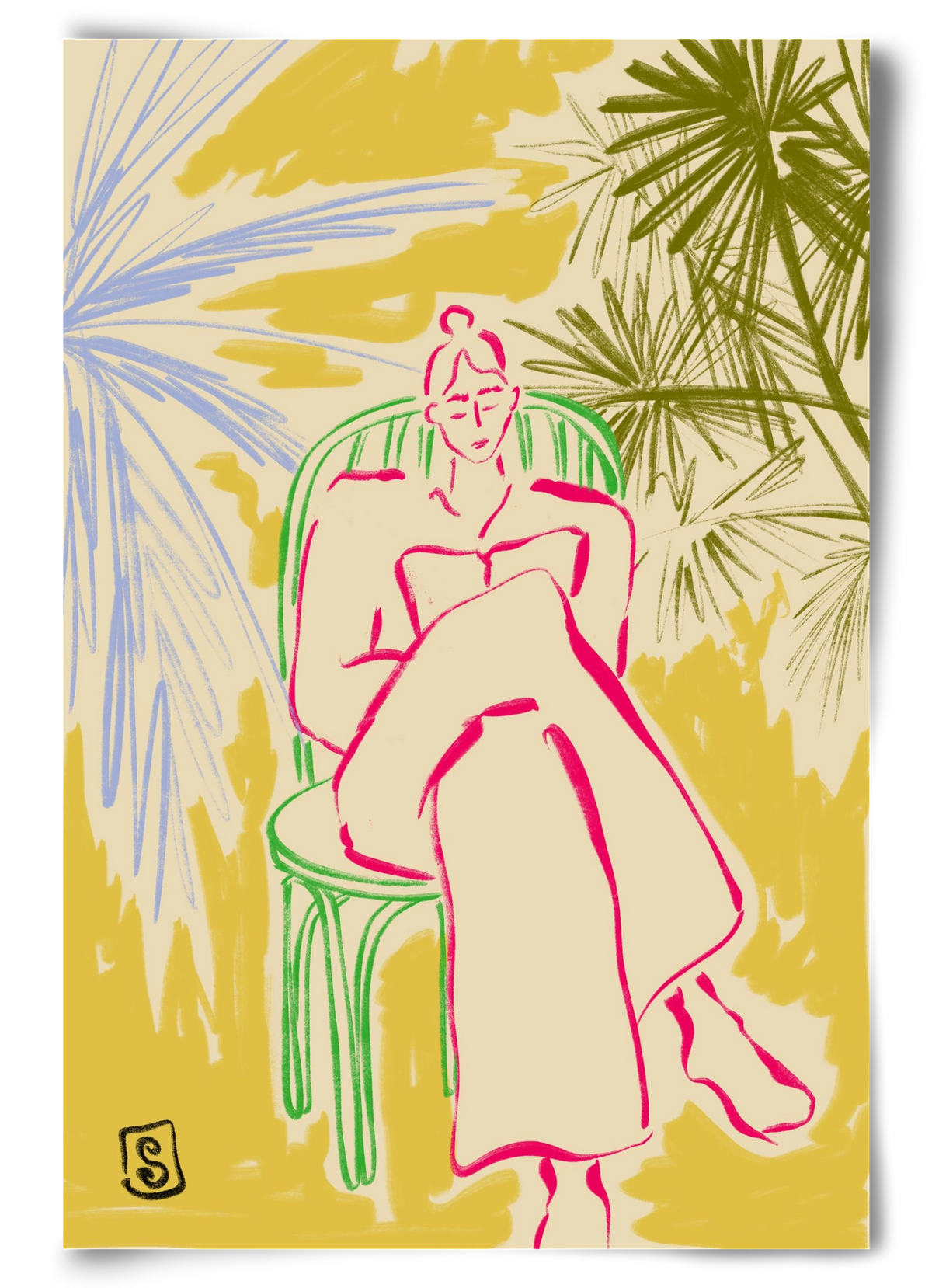 READING AMONG PALM TREES, 60x90 cm, Keret nélkül