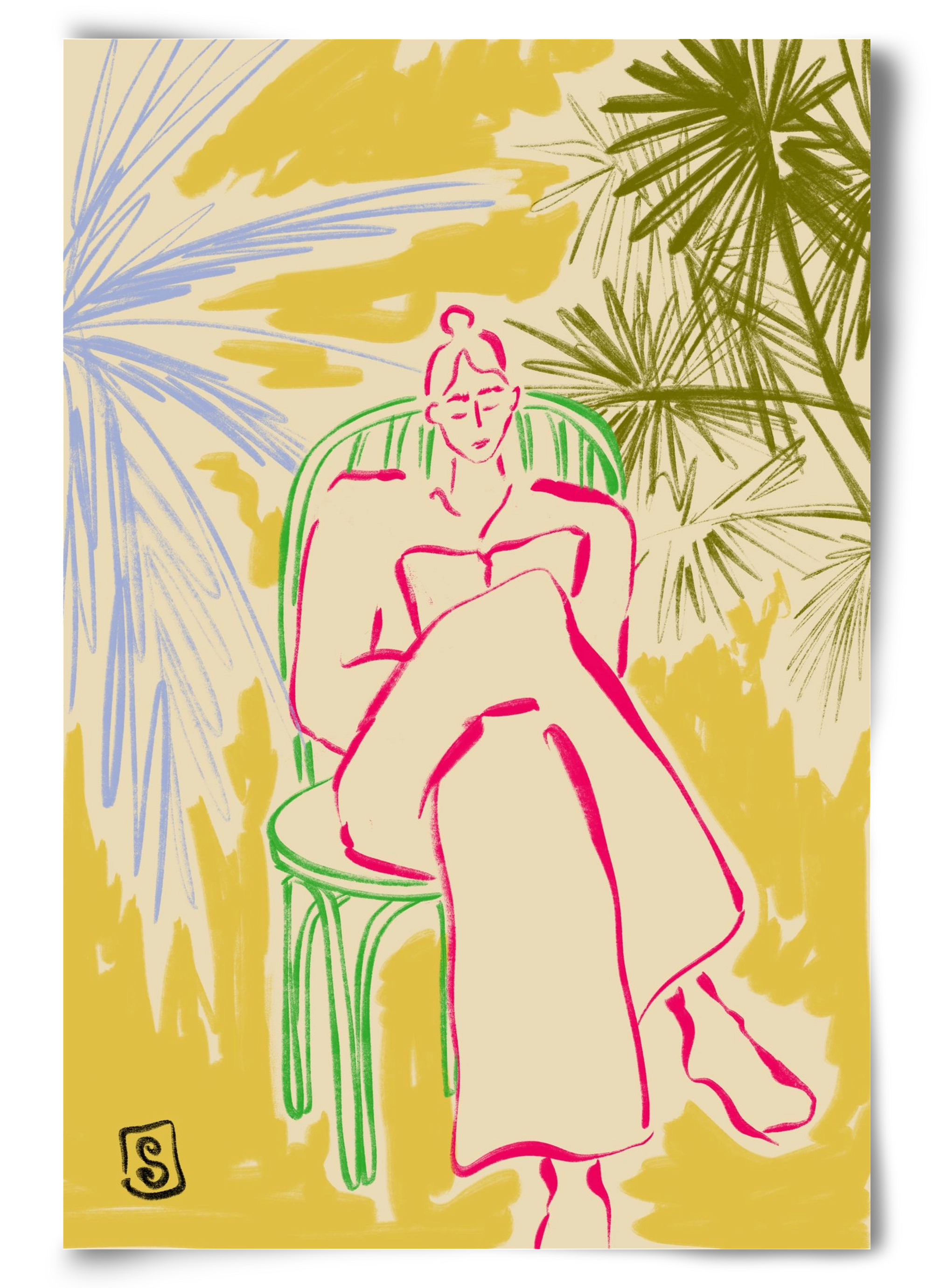 READING AMONG PALM TREES, 60x90 cm, Keret nélkül