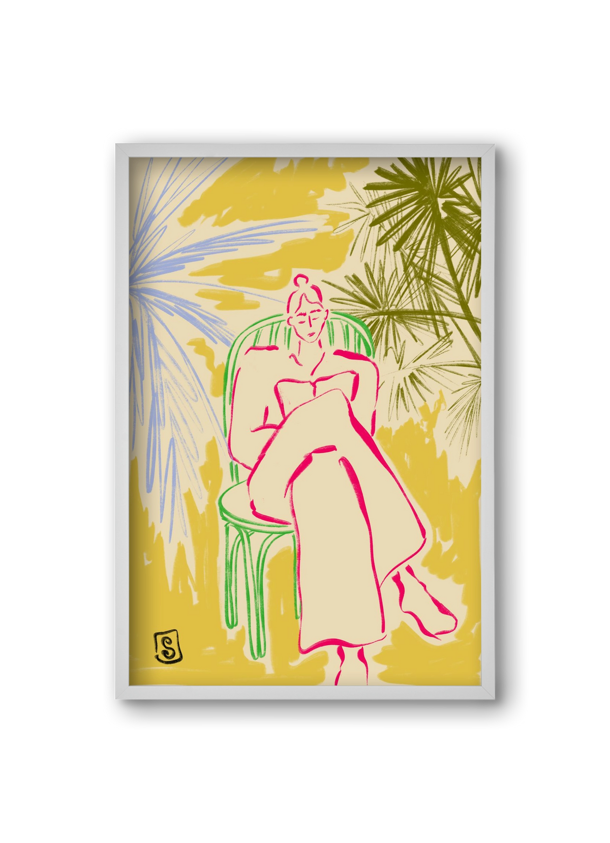 READING AMONG PALM TREES, 20x30 cm (20x30 cm), Fehér keret