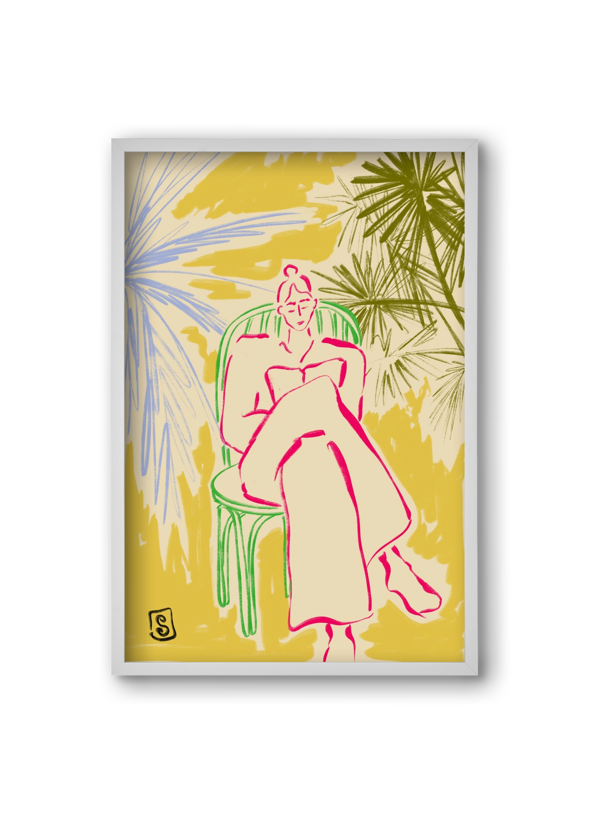 READING AMONG PALM TREES, 20x30 cm (20x30 cm), Fehér keret