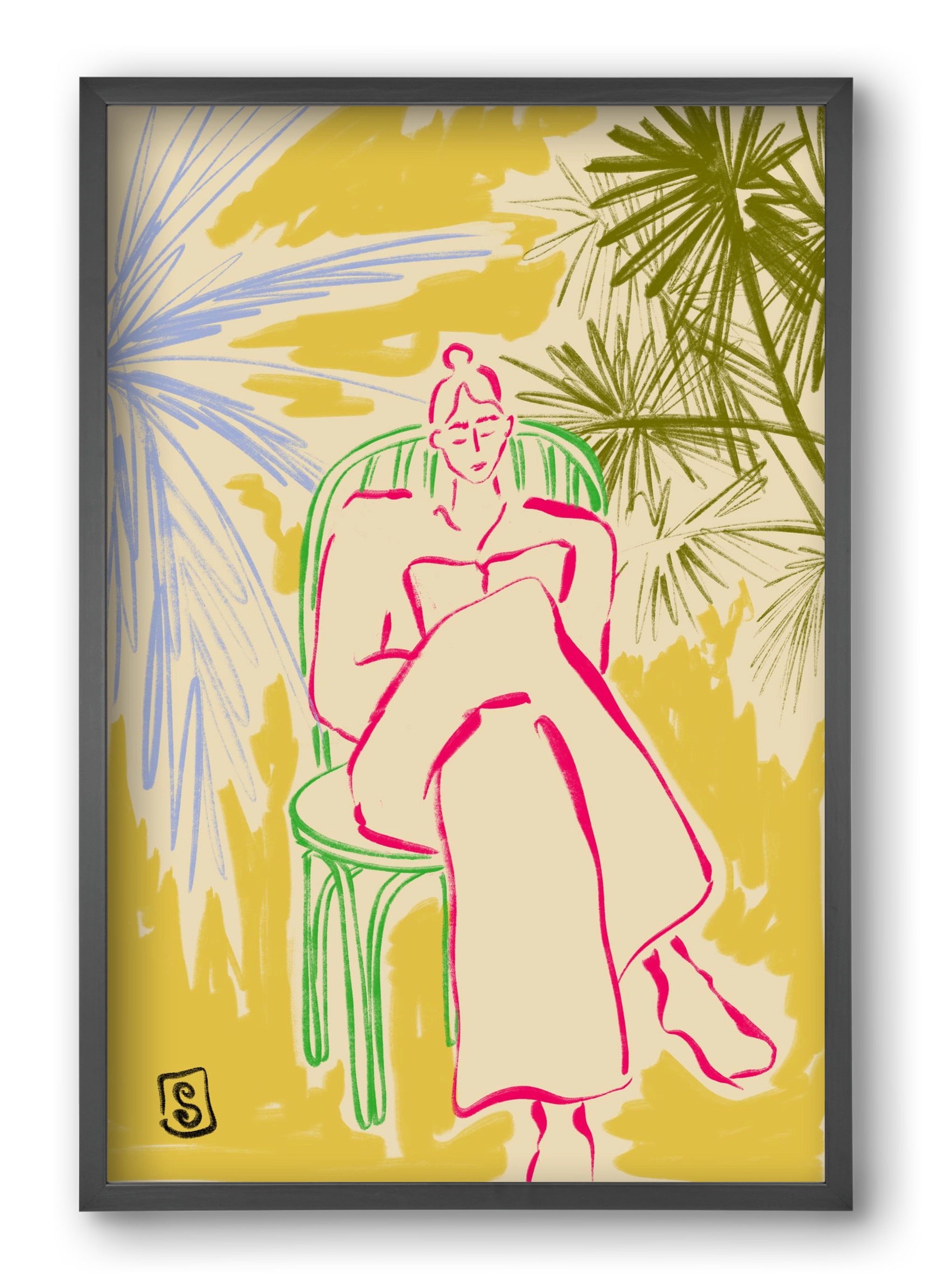 READING AMONG PALM TREES, 40x60 cm (40x60 cm), Fekete keret