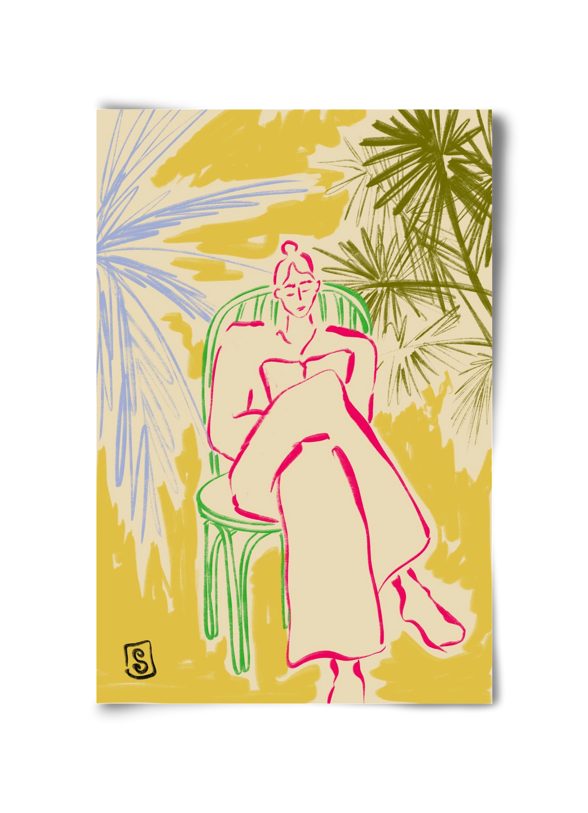 READING AMONG PALM TREES, 30x45 cm, Keret nélkül
