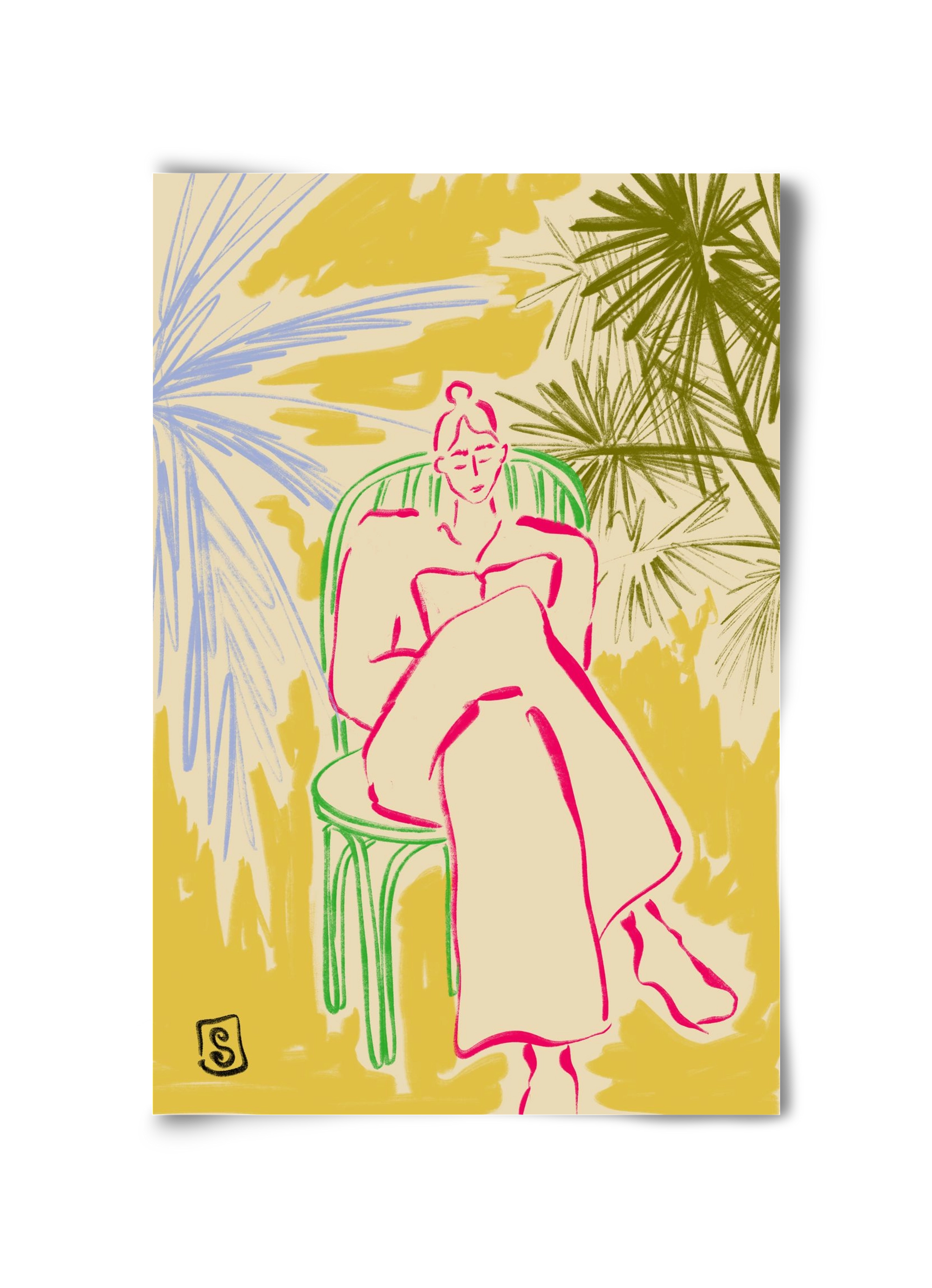 READING AMONG PALM TREES, 30x45 cm, Keret nélkül