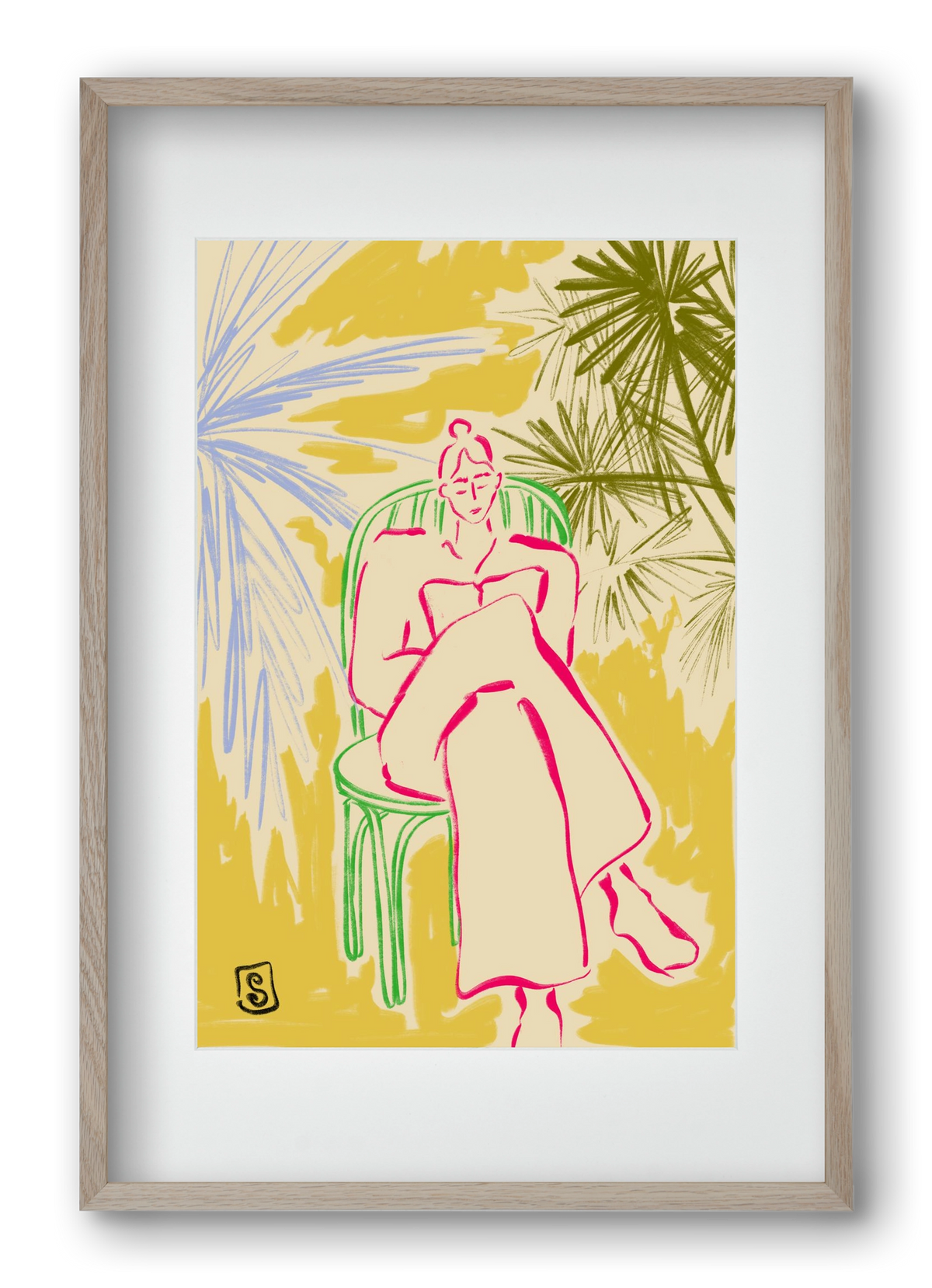 READING AMONG PALM TREES, 40x60 cm (30x45 cm), Tölgy keret, paszpartuval