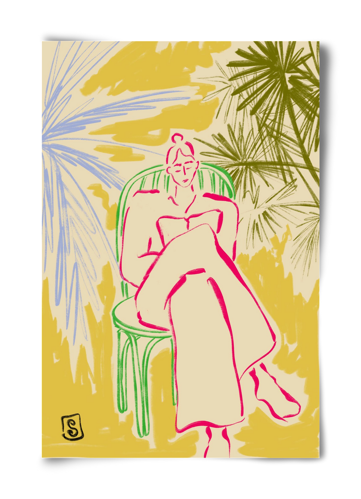 READING AMONG PALM TREES, 40x60 cm, Keret nélkül