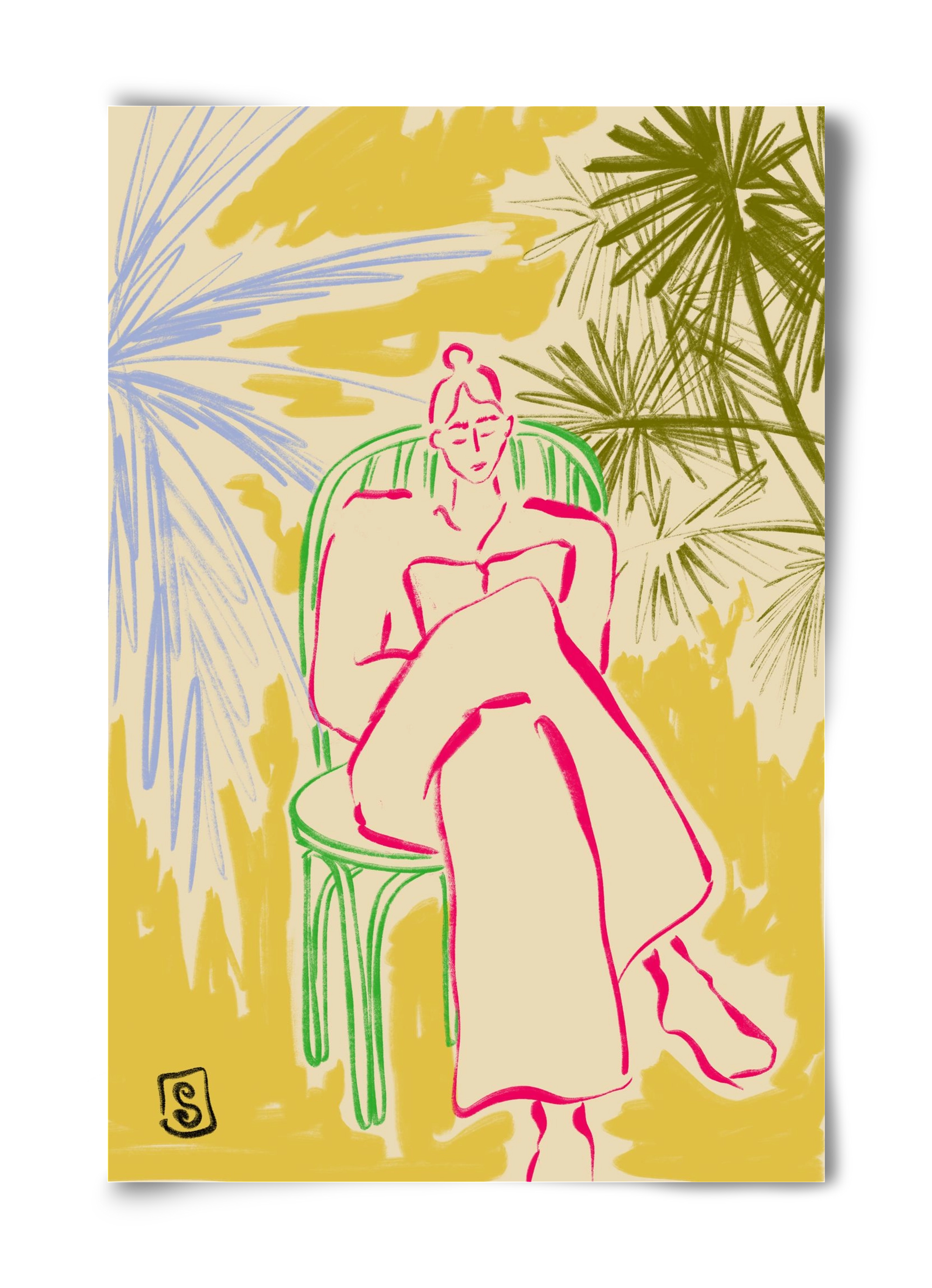 READING AMONG PALM TREES, 40x60 cm, Keret nélkül