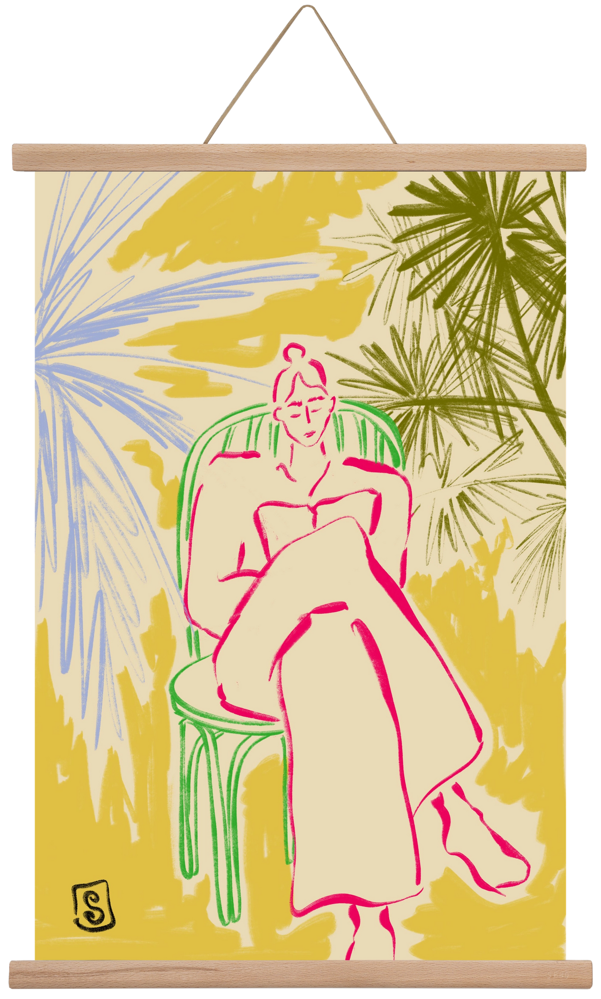 READING AMONG PALM TREES, 40x60 cm (40x60 cm), Tölgy akasztó