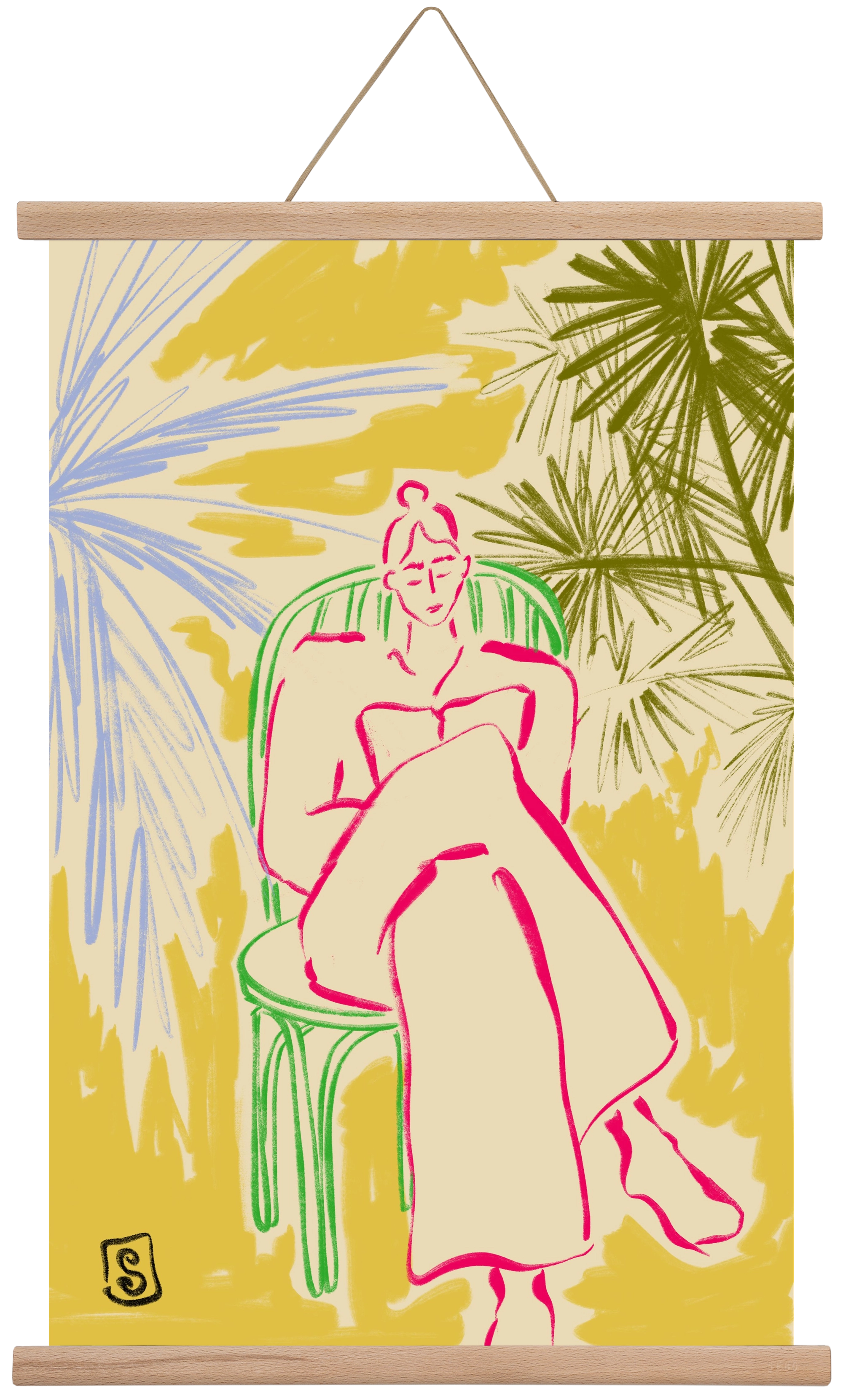 READING AMONG PALM TREES, 40x60 cm (40x60 cm), Tölgy akasztó