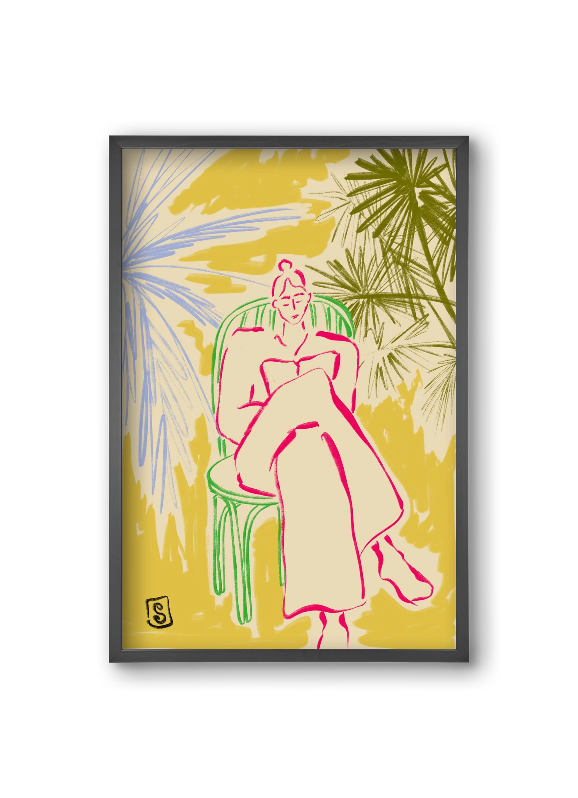 READING AMONG PALM TREES, 20x30 cm (20x30 cm), Fekete keret