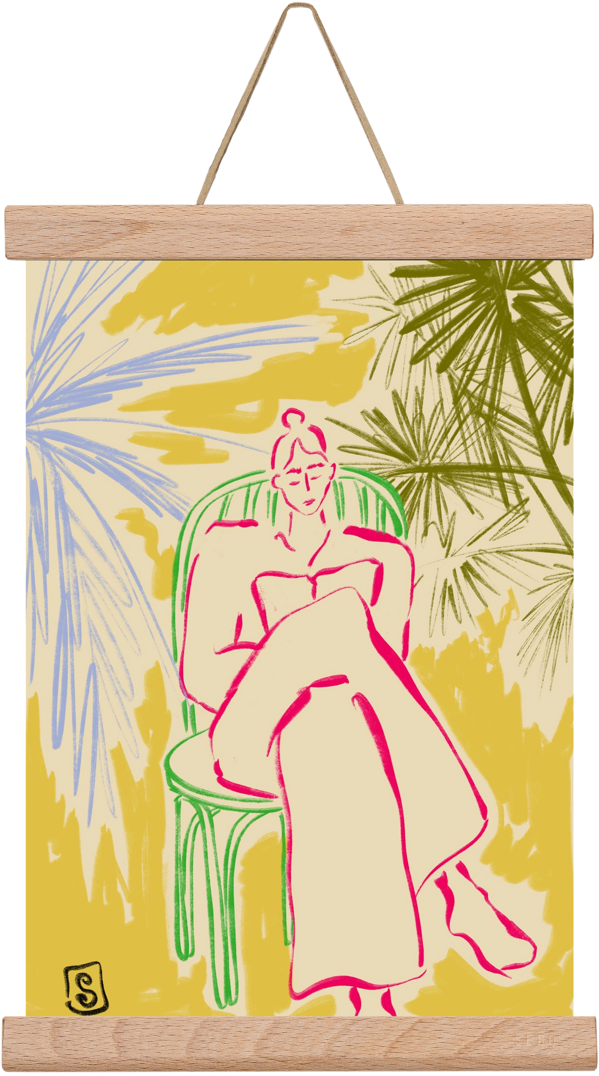 READING AMONG PALM TREES, 20x30 cm (20x30 cm), Tölgy akasztó
