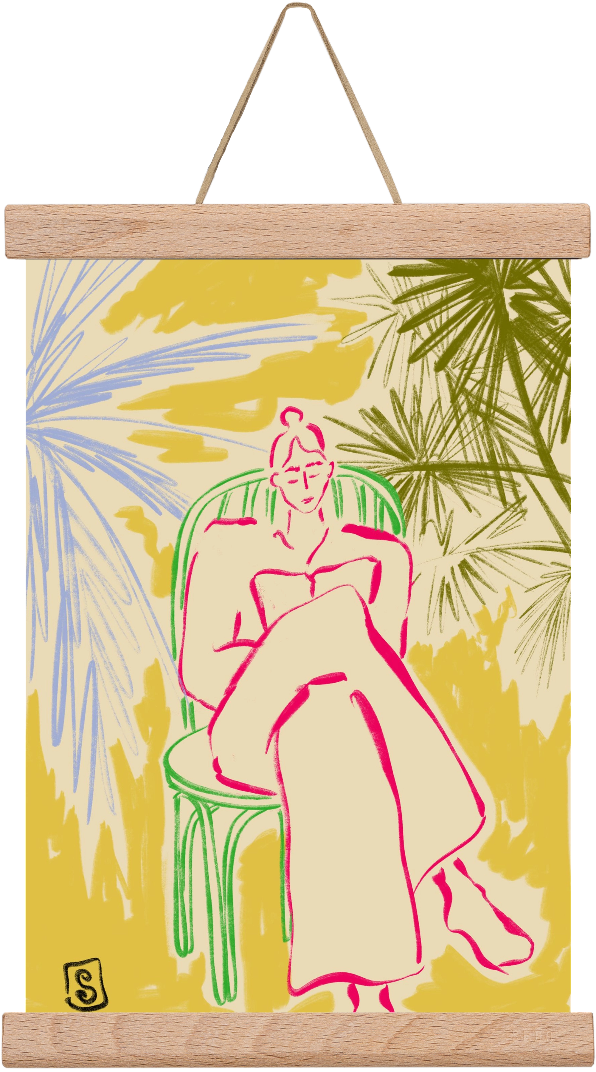 READING AMONG PALM TREES, 20x30 cm (20x30 cm), Tölgy akasztó