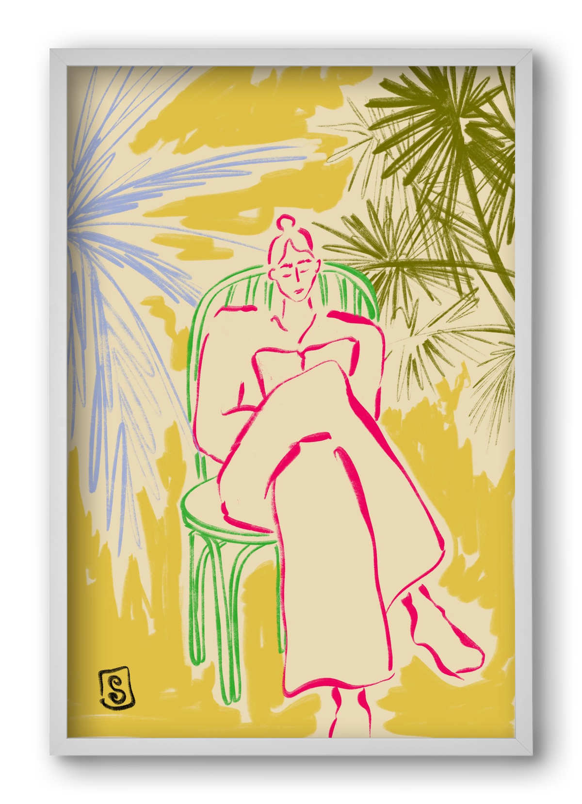 READING AMONG PALM TREES, 40x60 cm (40x60 cm), Fehér keret