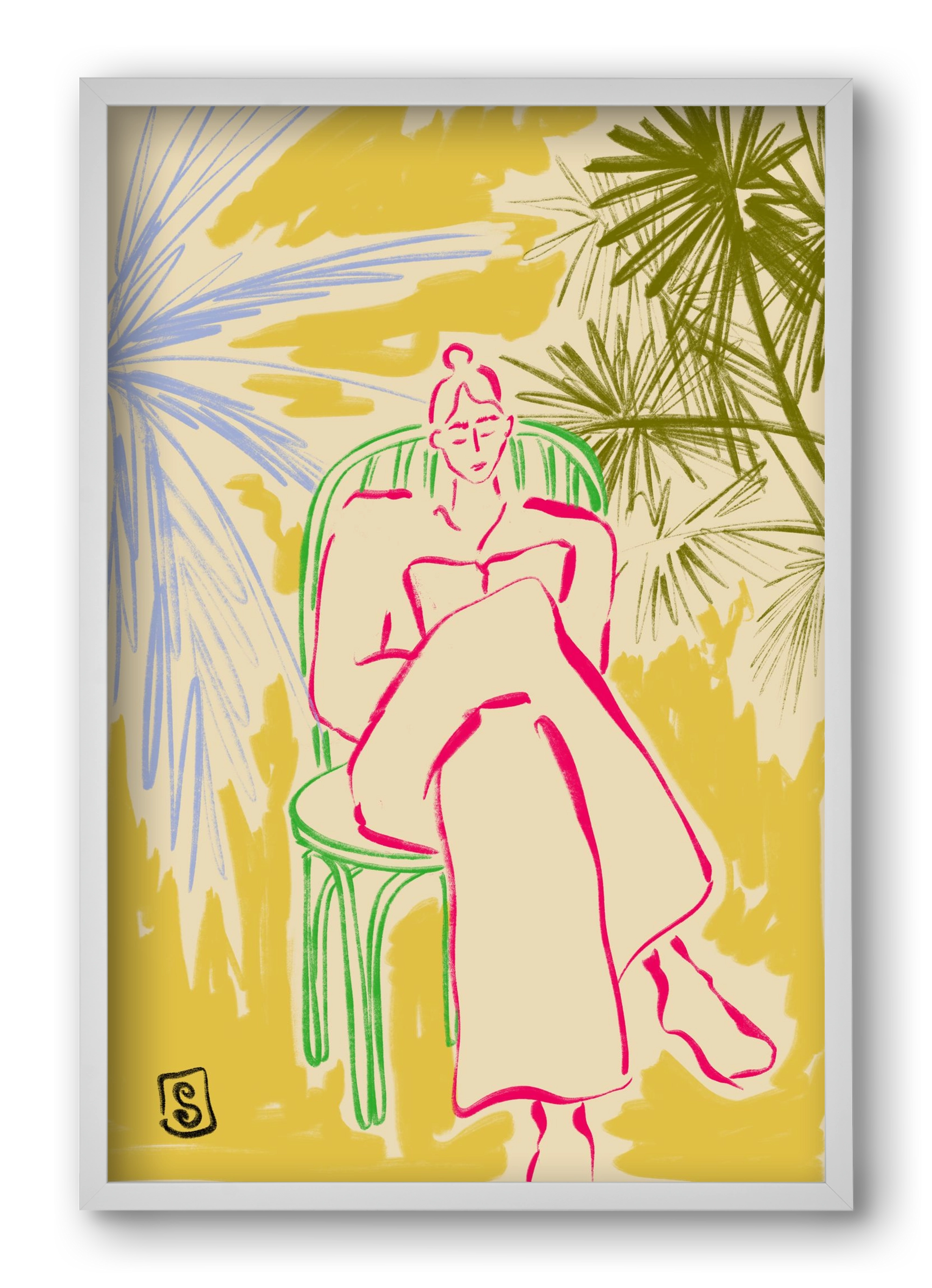 READING AMONG PALM TREES, 40x60 cm (40x60 cm), Fehér keret
