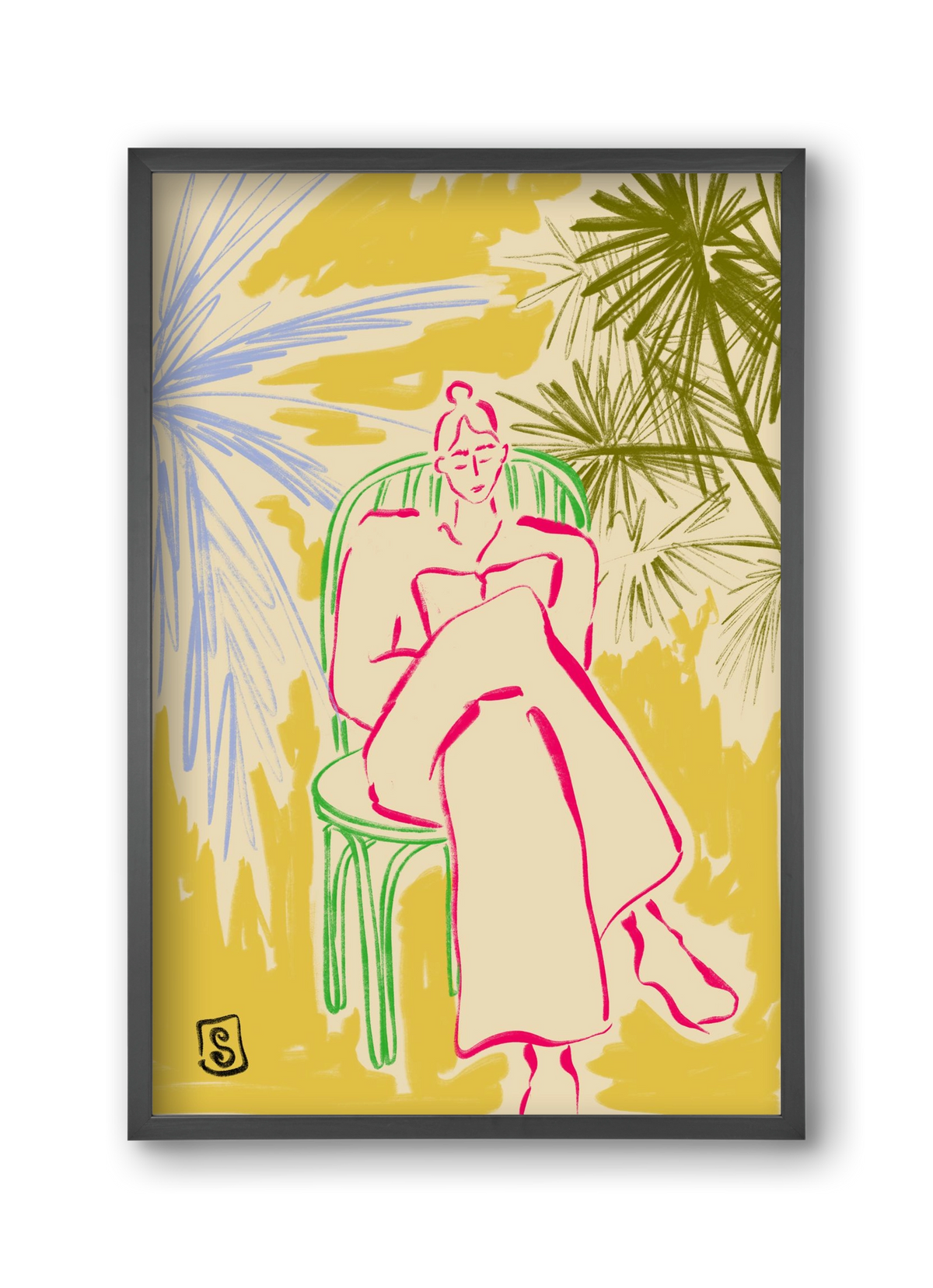 READING AMONG PALM TREES, 30x45 cm (30x45 cm), Fekete keret