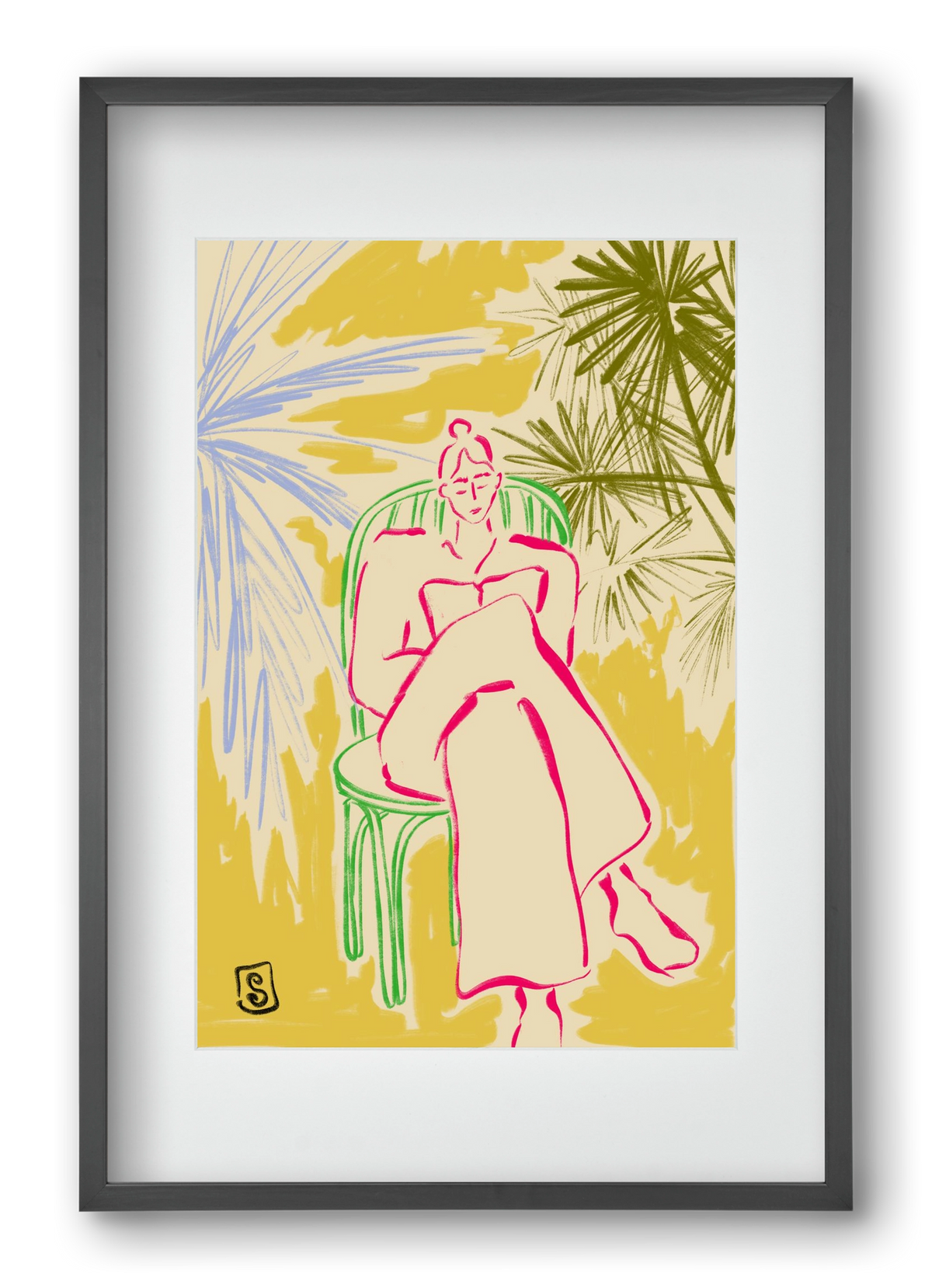 READING AMONG PALM TREES, 40x60 cm (30x45 cm), Fekete keret, paszpartuval